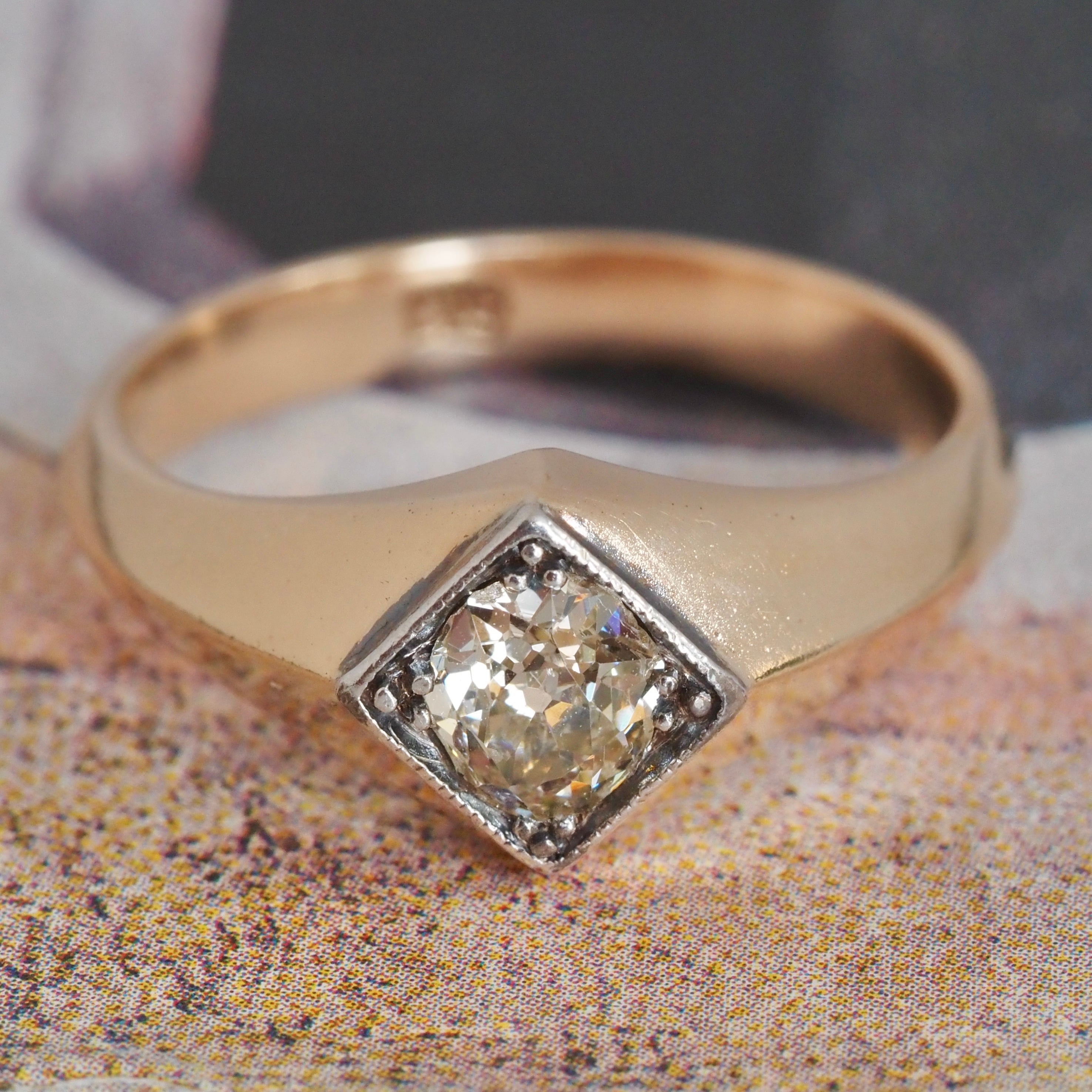 Vintage 14k Gold Old Mine Cut Diamond Geometric Ring