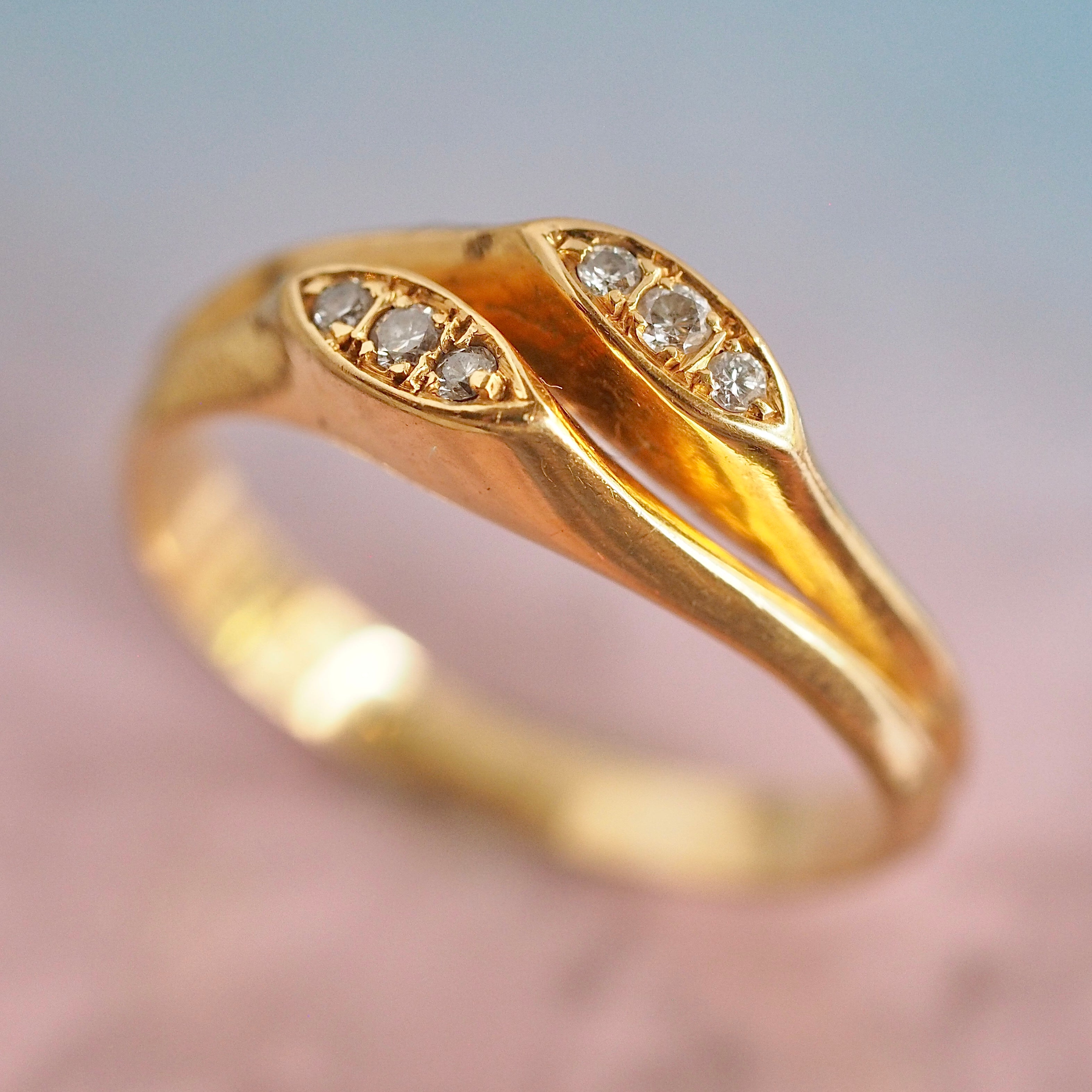 Vintage Portuguese 19k Gold Diamond Bypass Ring
