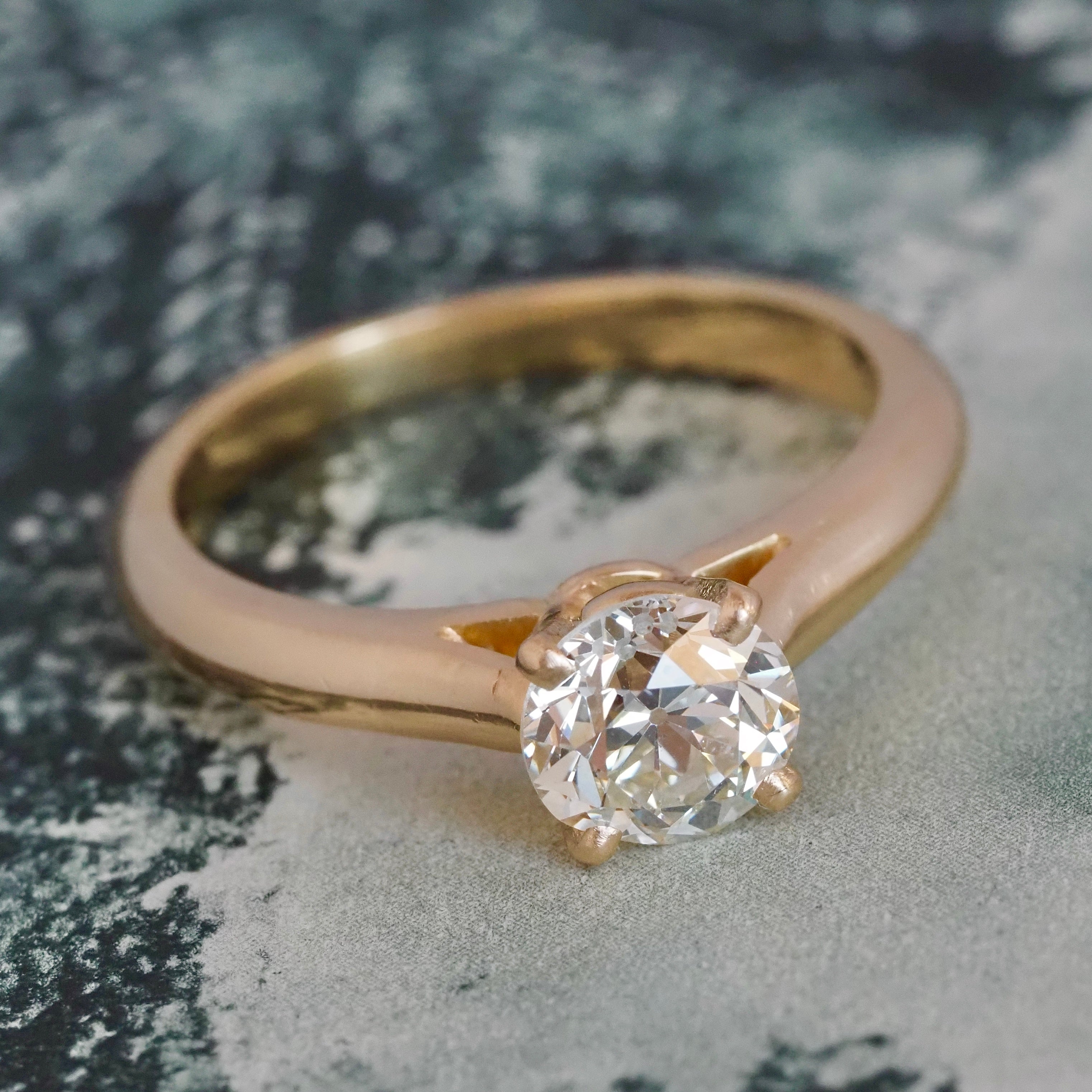 Vintage French 1.30ct Antique Old European Cut Diamond 18k Gold Engagement Ring