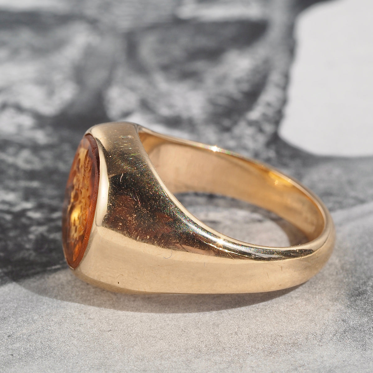 Vintage Citrine Crest Intaglio 14k Gold Signet Ring