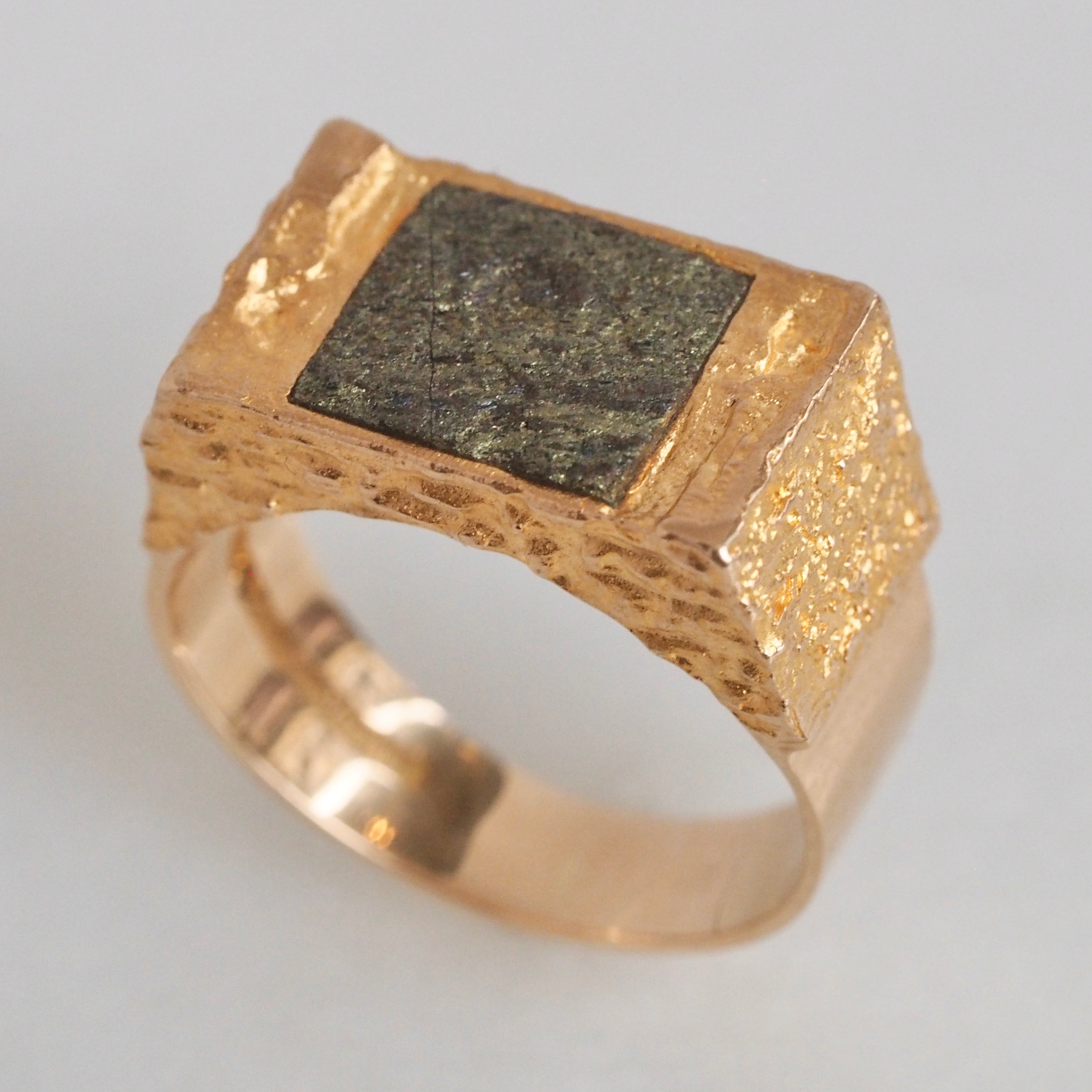 Vintage Modernist Pyrite and 14k Gold Ring by Björn Weckström for Lapponia