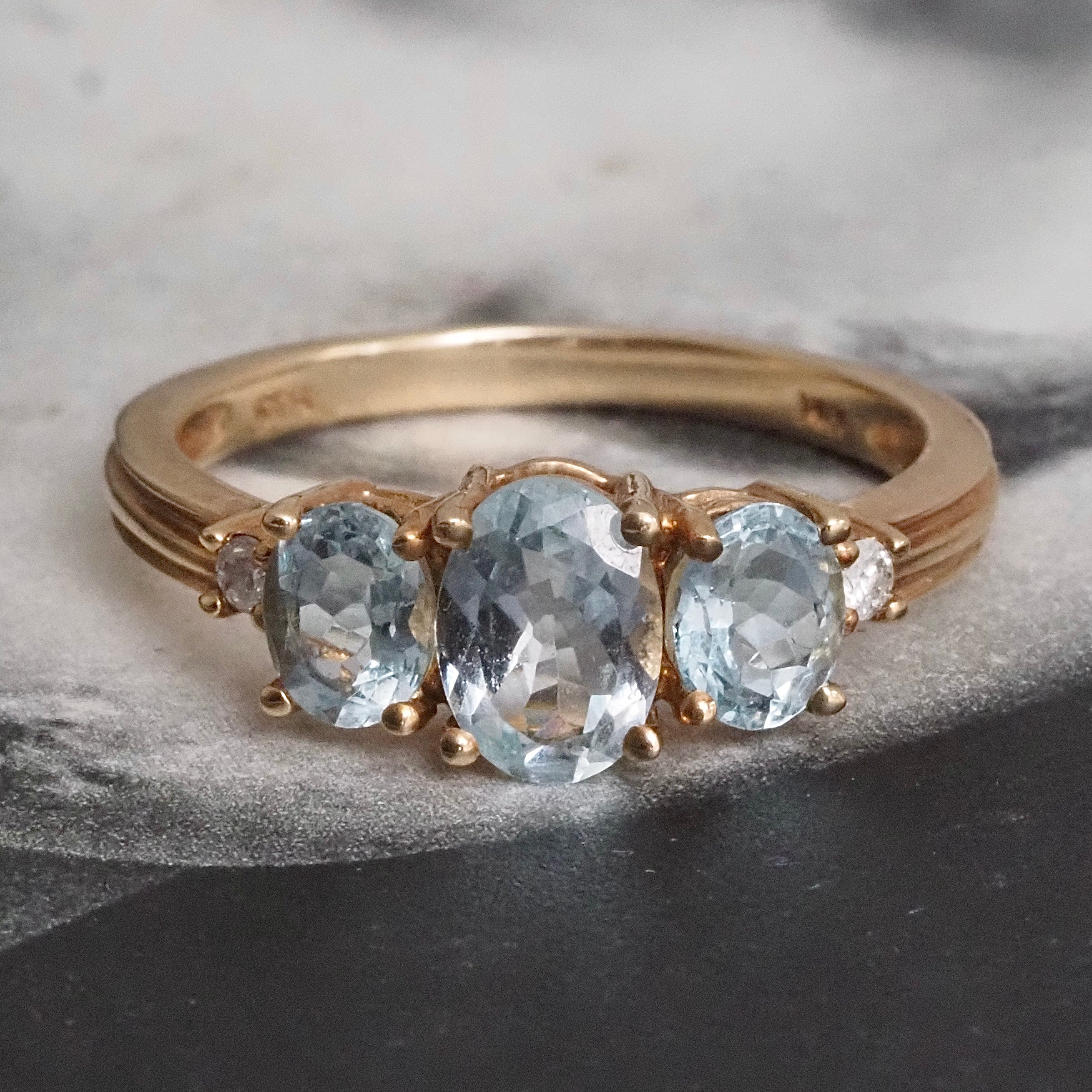 Vintage Aquamarine Trilogy 14k Gold Ring