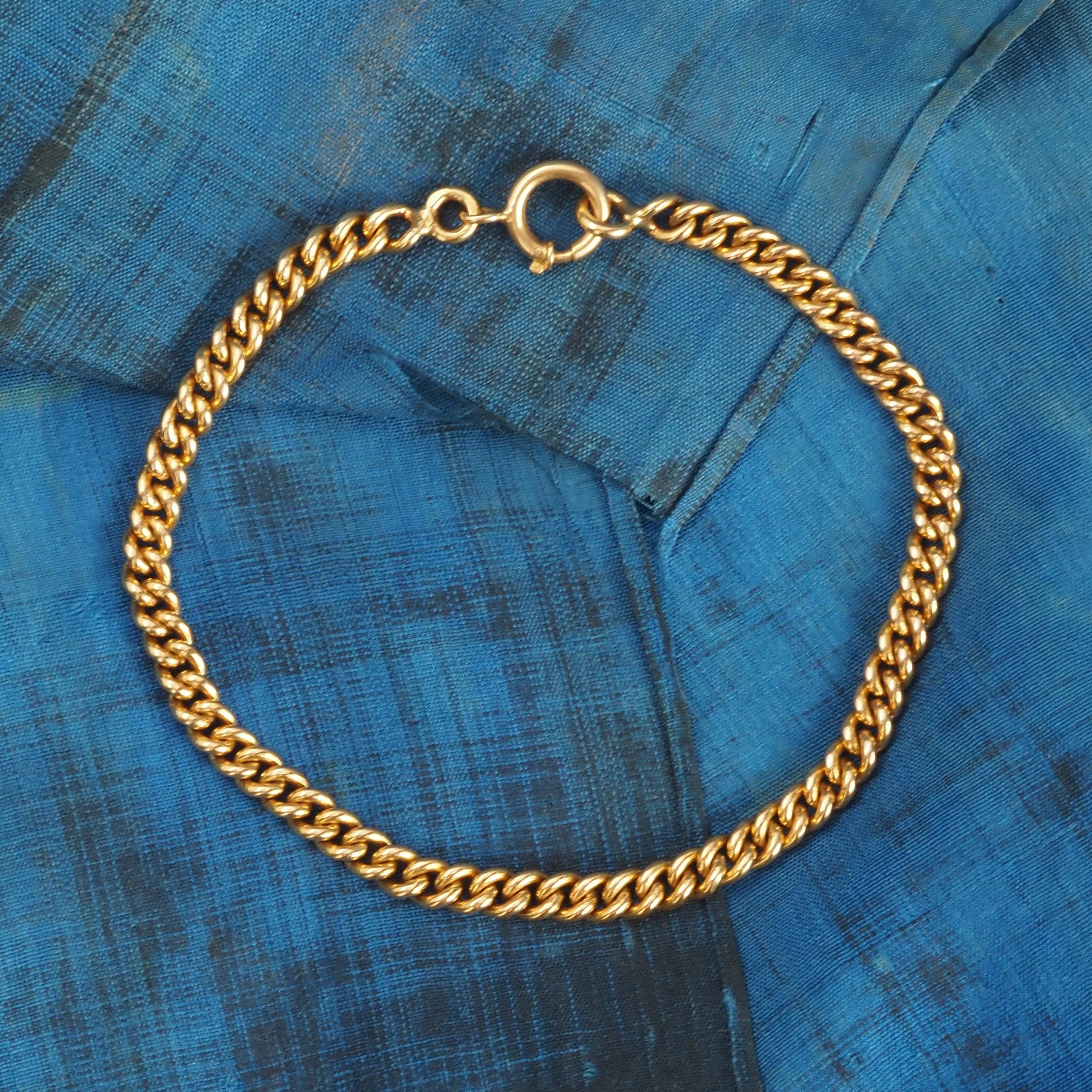 Vintage Portuguese Solid Curb Chain 19k Gold Bracelet