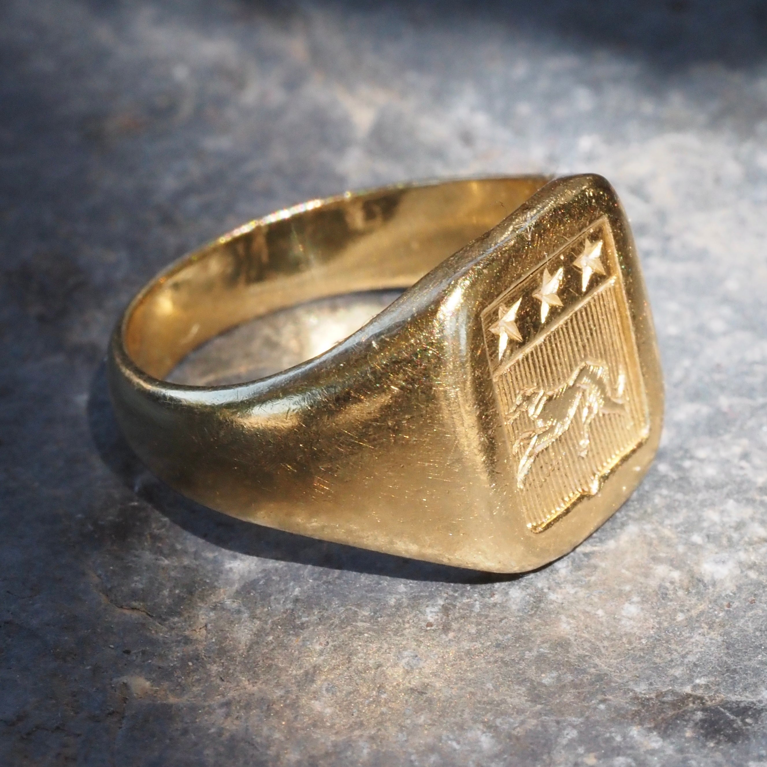 Vintage French 18K Gold Dog Signet Ring