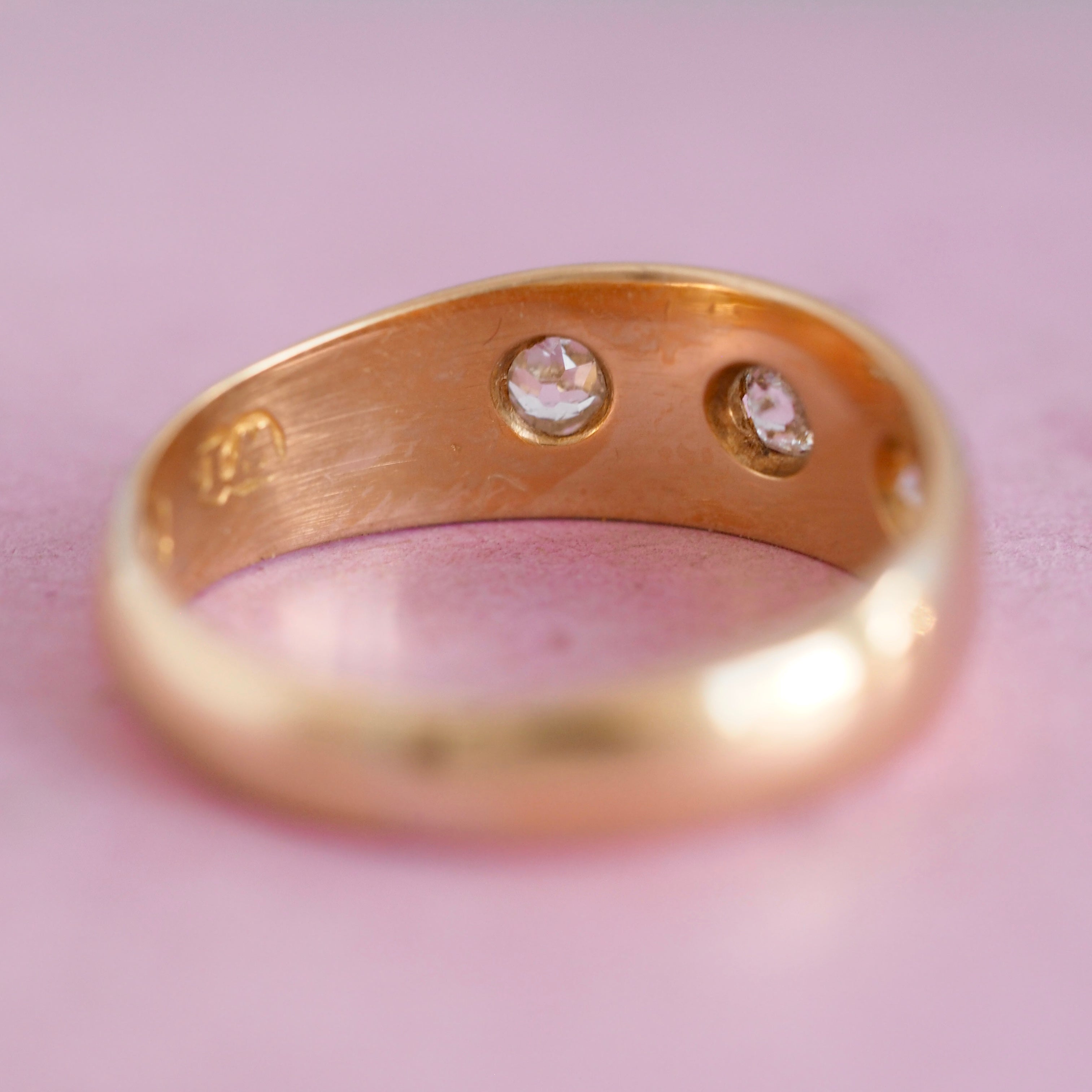 Antique c.1915 Birmingham 18k Gold Old Mine Cut Diamond Starburst Trilogy Ring