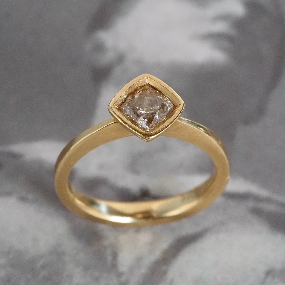 Light Brown Peruzzi Cut Diamond 18k Gold Engagement Ring