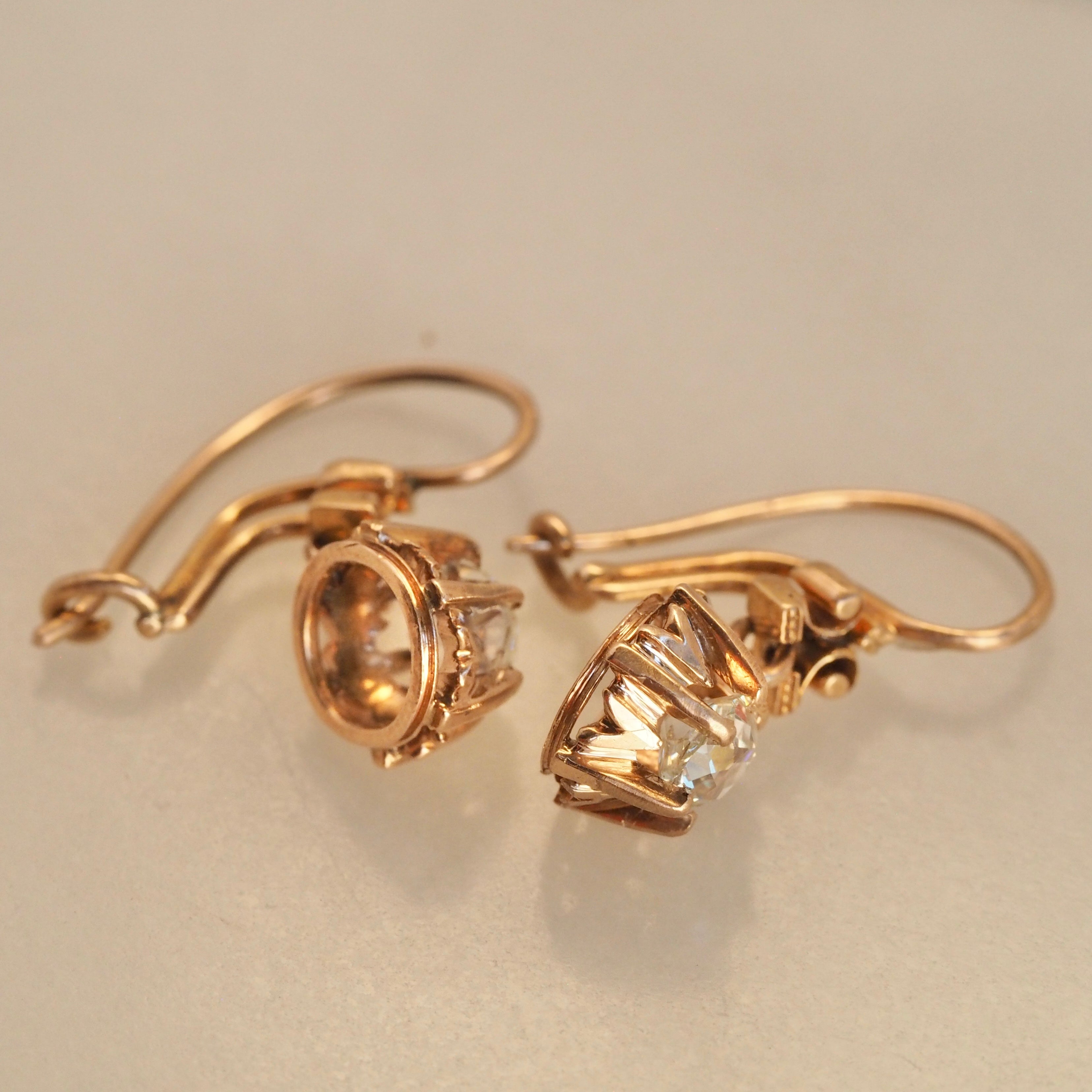 Antique Victorian 14k Gold Old Mine Cut Diamond Earrings
