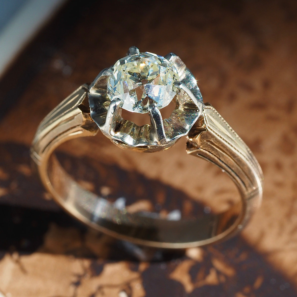 Antique c. 1920 Old Mine Cut Diamond 14k Gold Engagement Ring