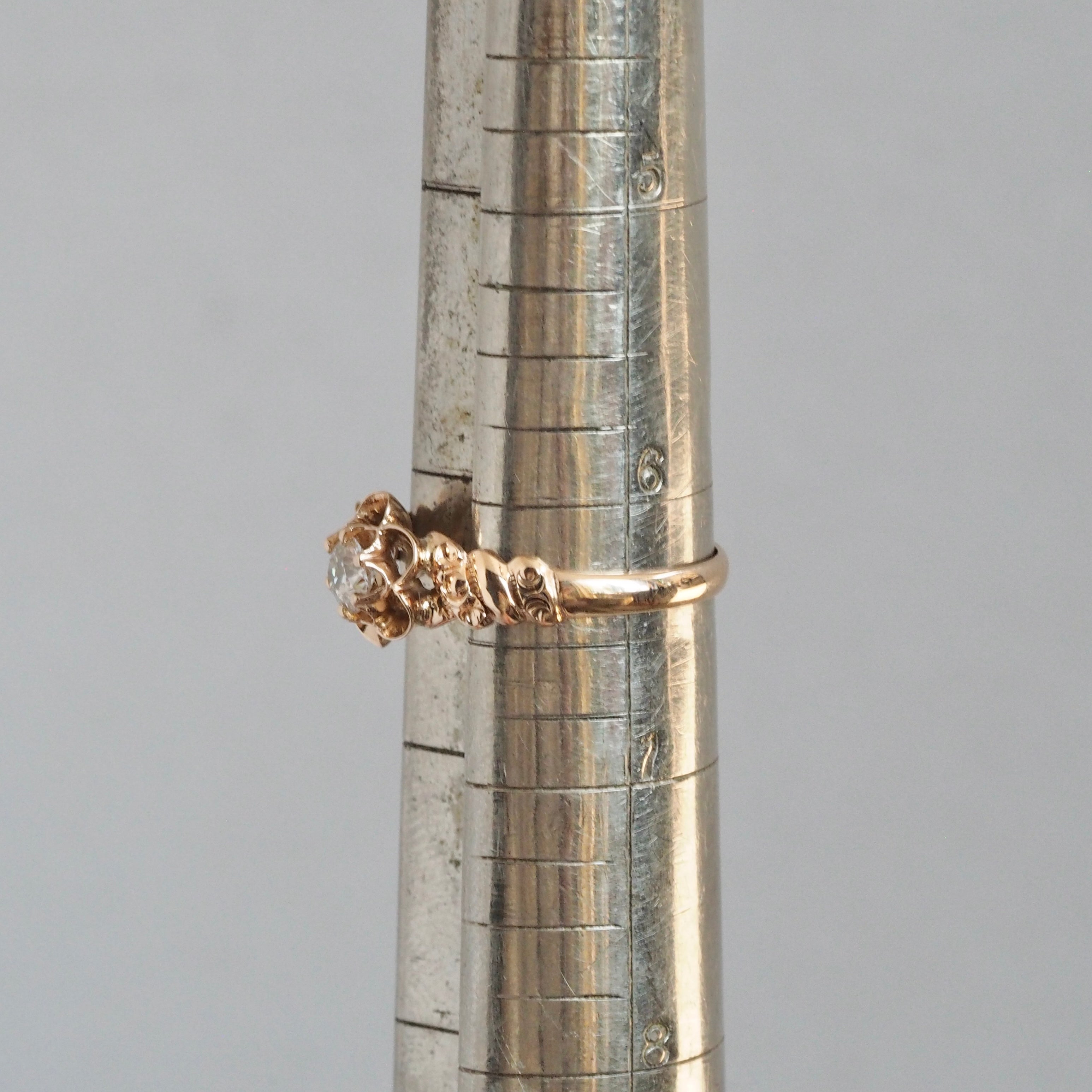 Antique Victorian 10k Gold Old European Cut Diamond Flower Ring