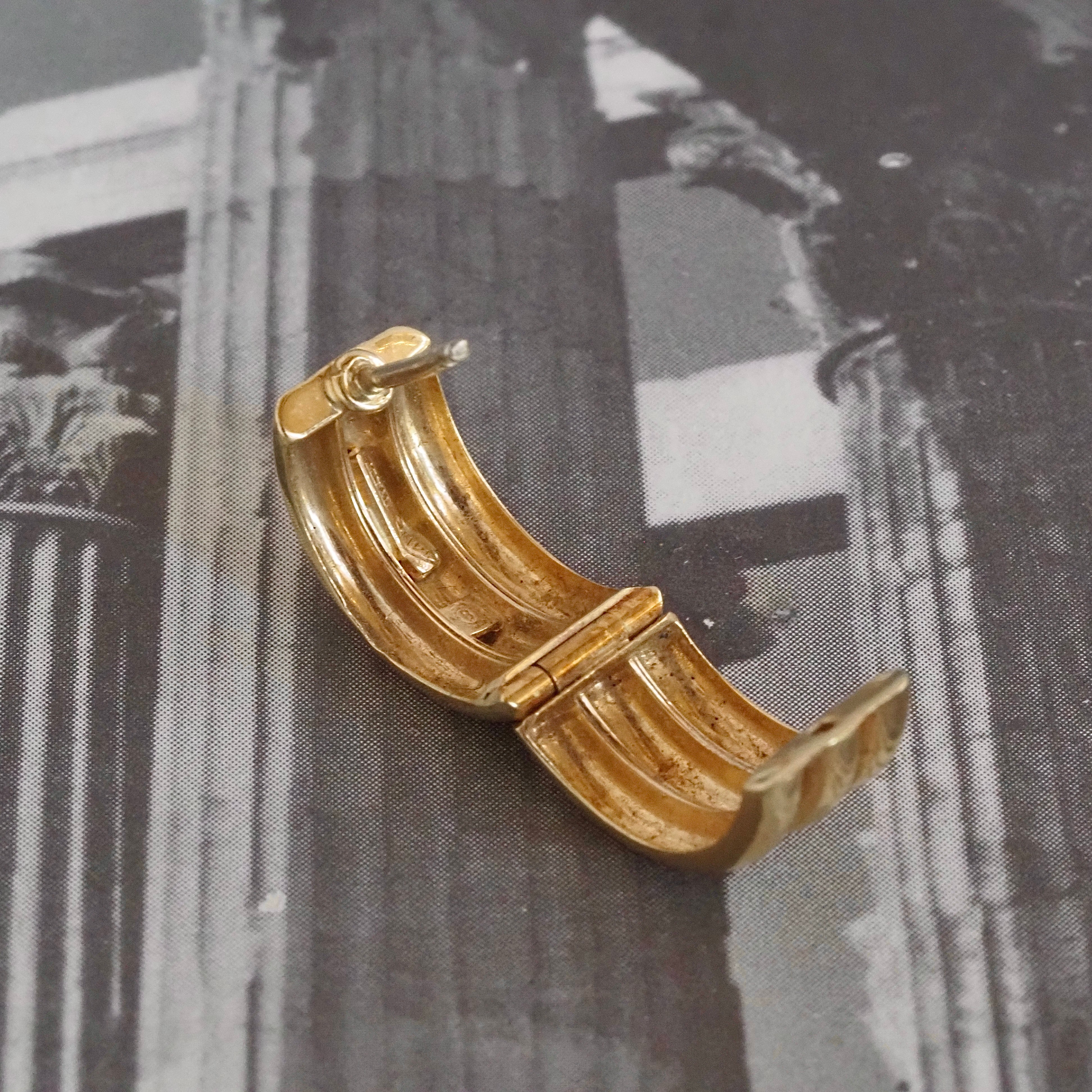 Vintage Triple Ridge Hinged Huggie 14k Gold Hoops
