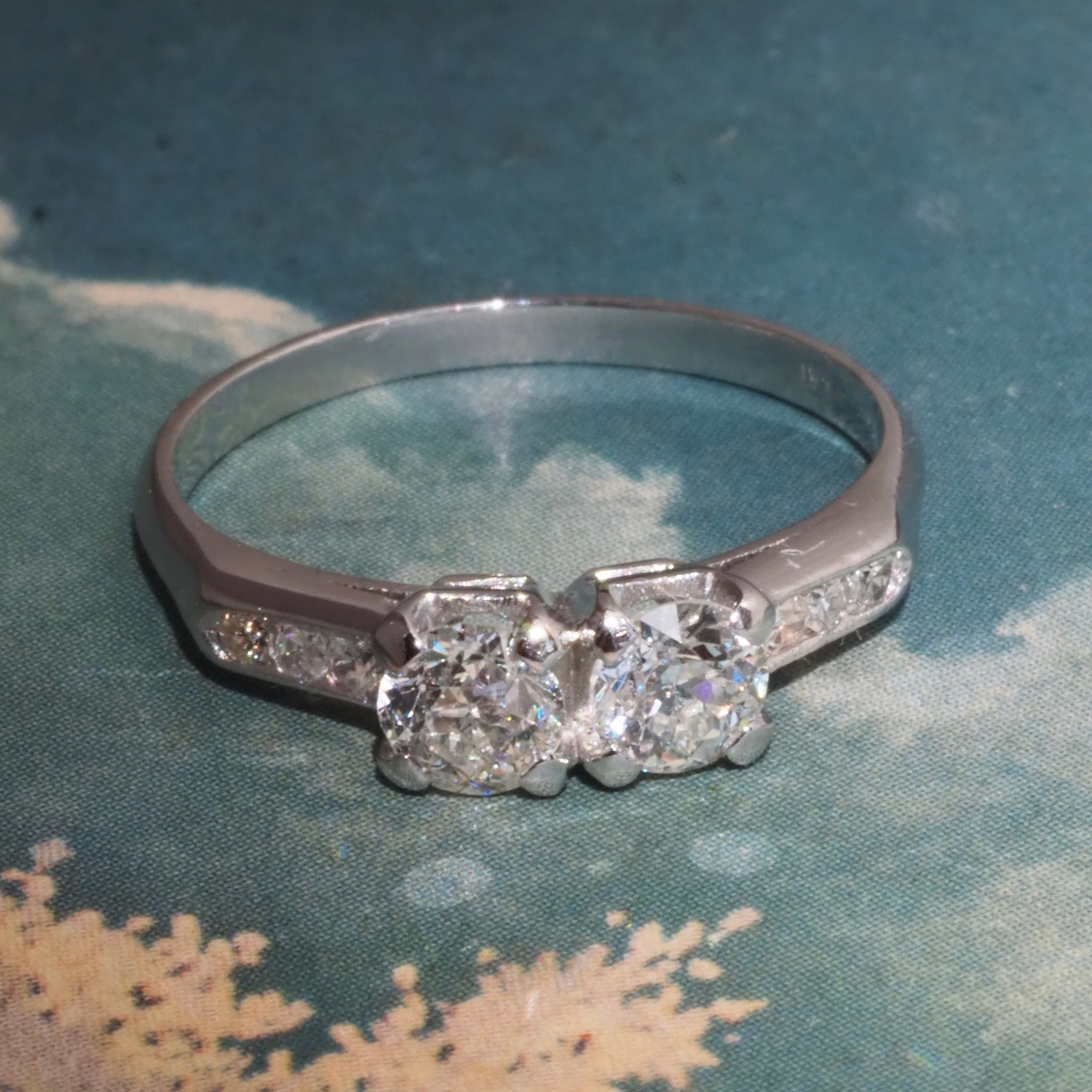 Mid-Century Moi et Toi Old European Cut Diamond Platinum Engagement Ring