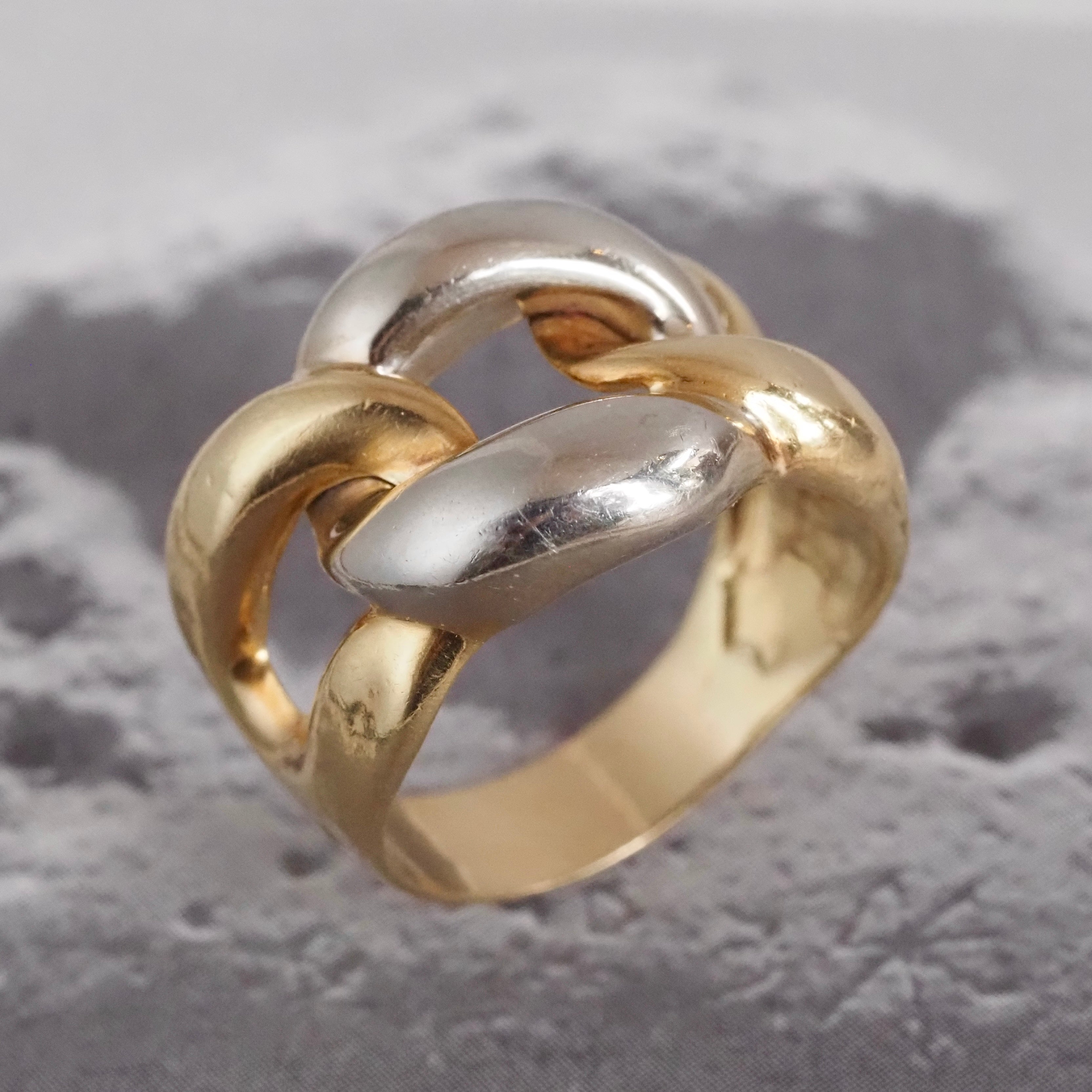 Vintage Curb Link Yellow & White 14k Gold Ring