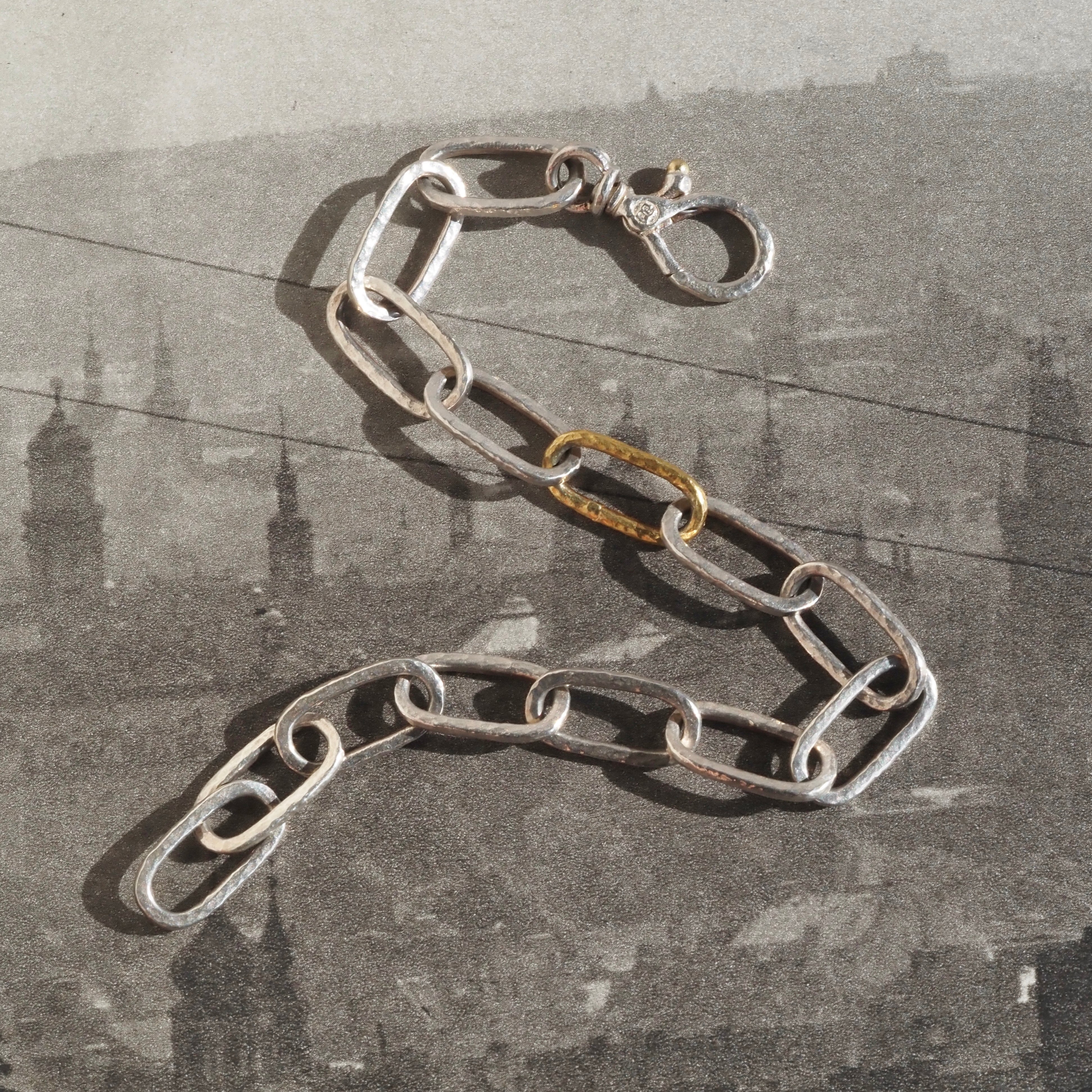 Vintage Sterling Silver Chain Bracelet with Single 22k Gold Link