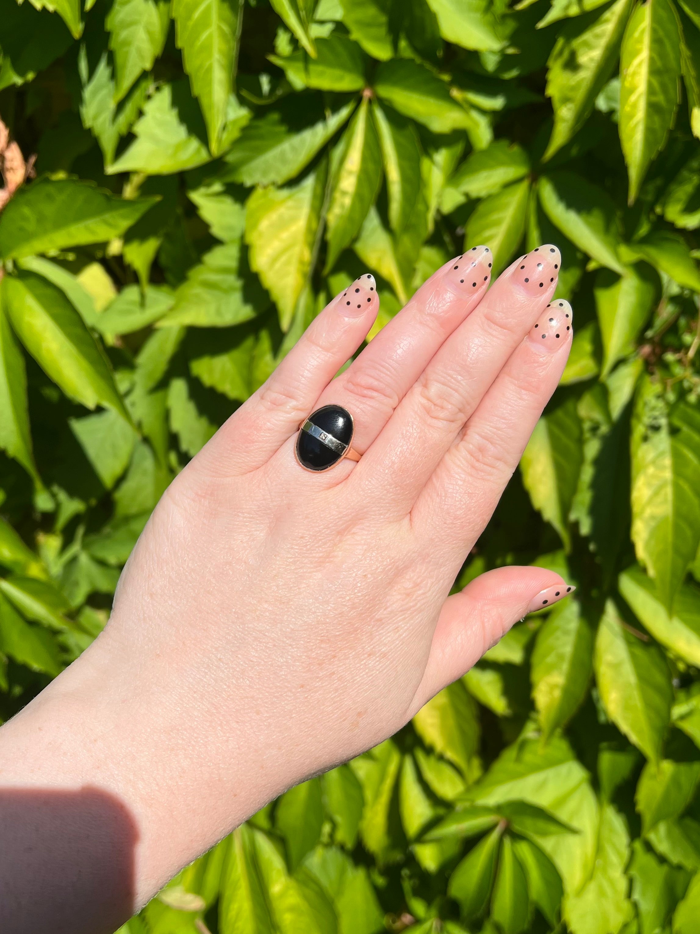 Vintage Late Deco 14k Gold Onyx Diamond Ring