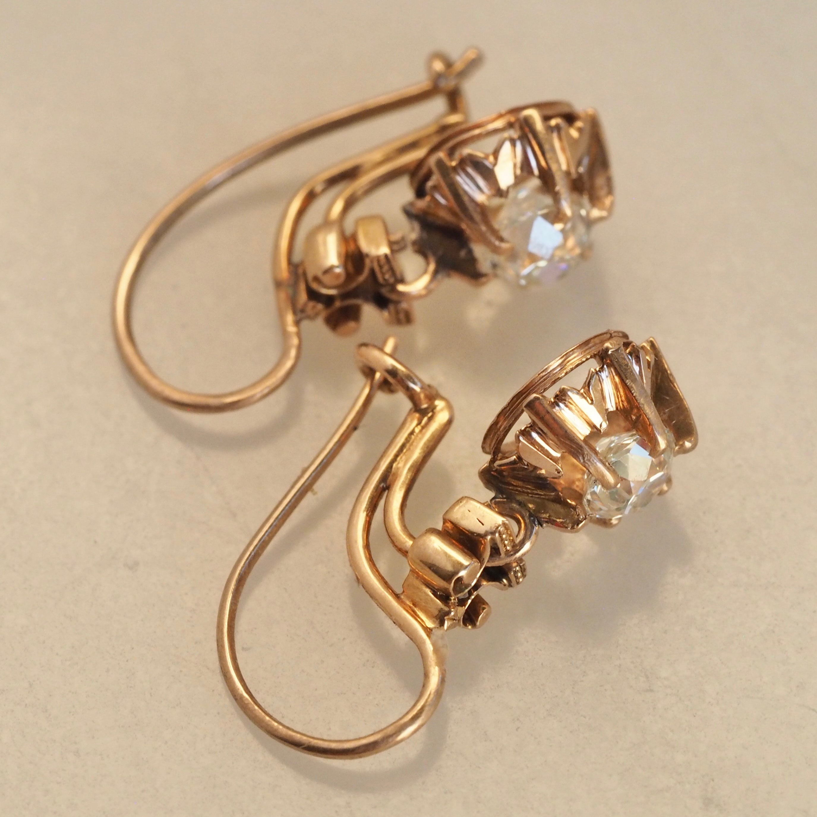 Antique Victorian 14k Gold Old Mine Cut Diamond Earrings