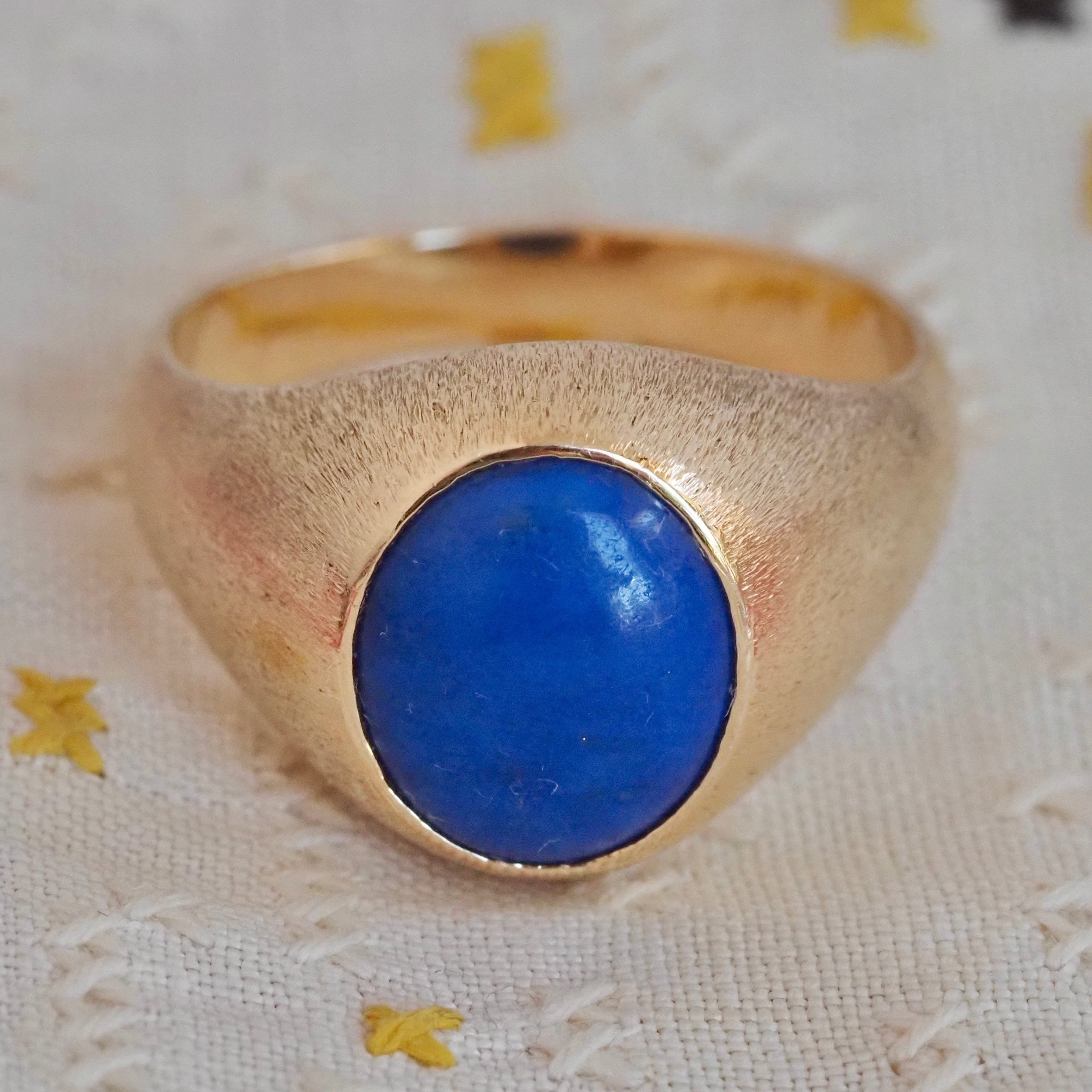 Vintage 14k Brushed Gold Lapis Dome Ring