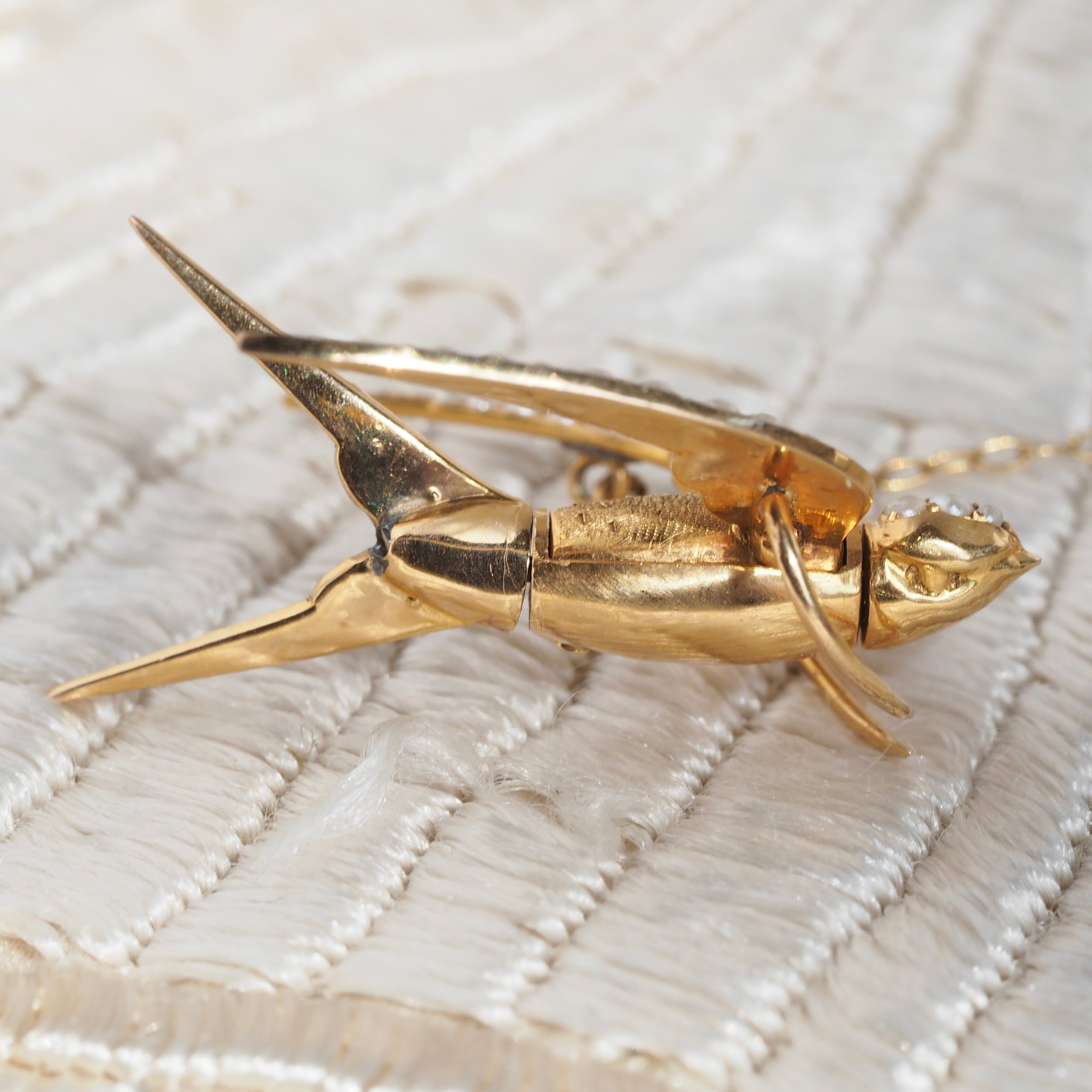 Antique Victorian 14k Gold Seed Pearl Swallow Pin