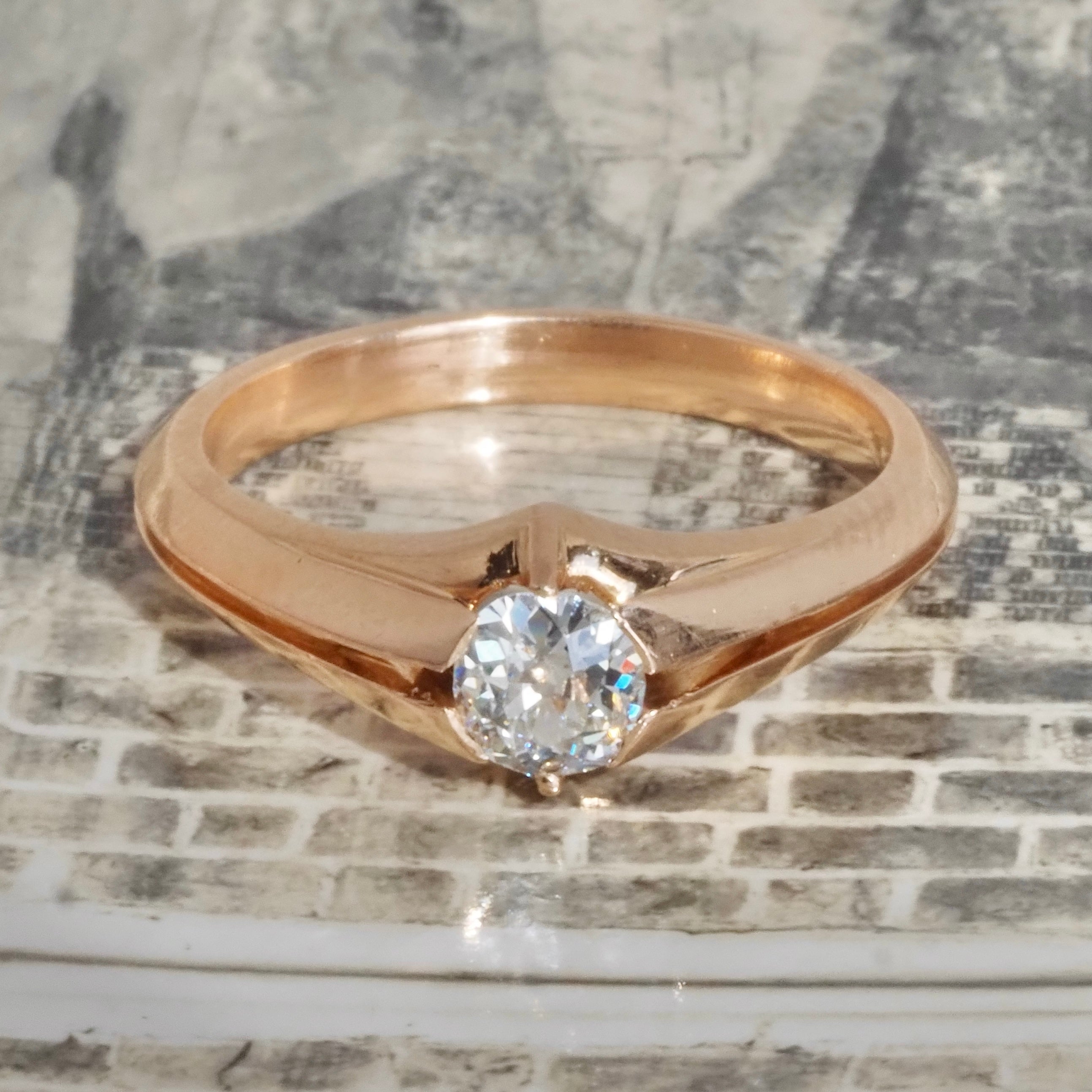 Antique Art Nouveau Old Mine Cut Diamond 18k Gold Engagement Ring
