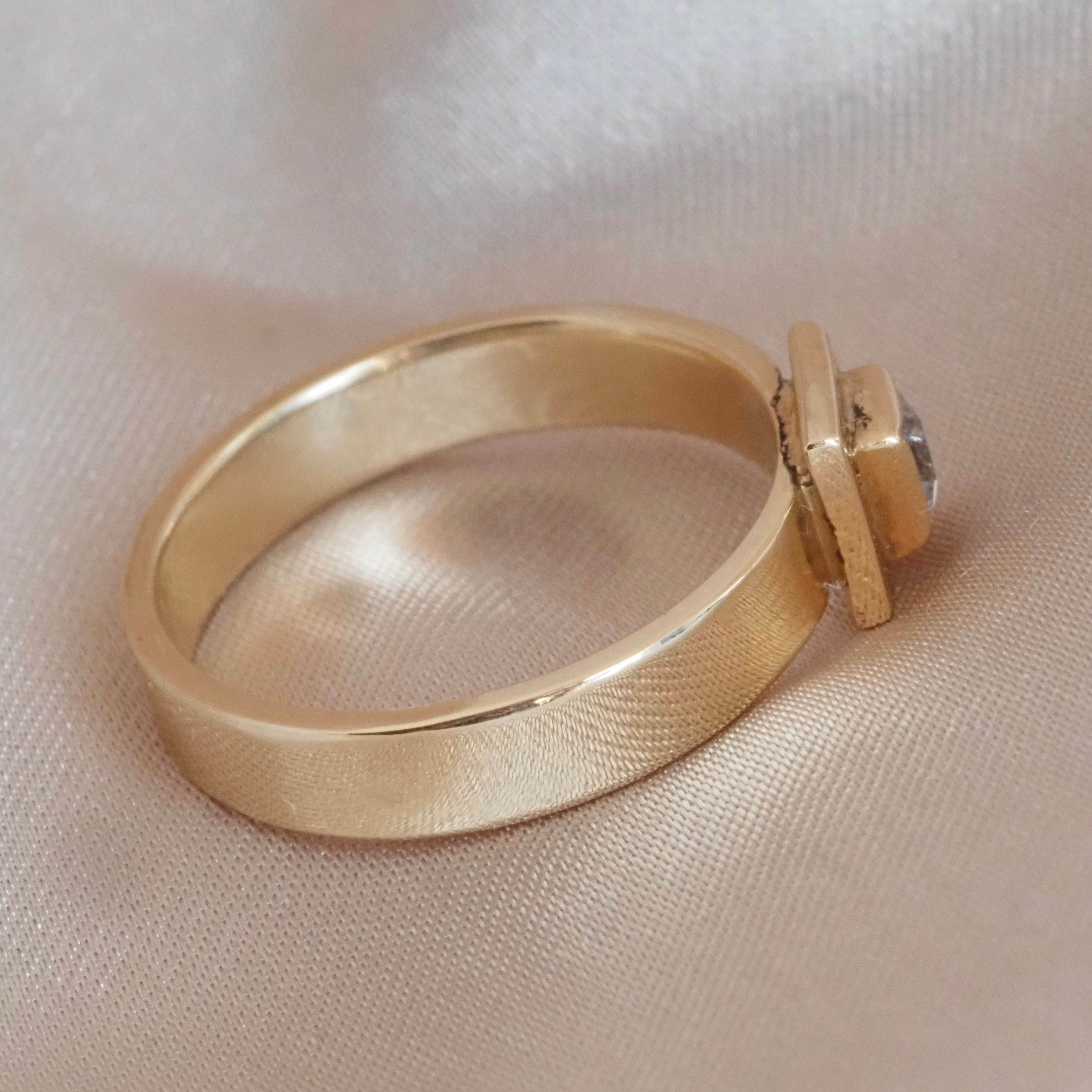 Vintage Square Bezel Set Peruzzi Diamond 14k Gold Solitaire Engagement Ring