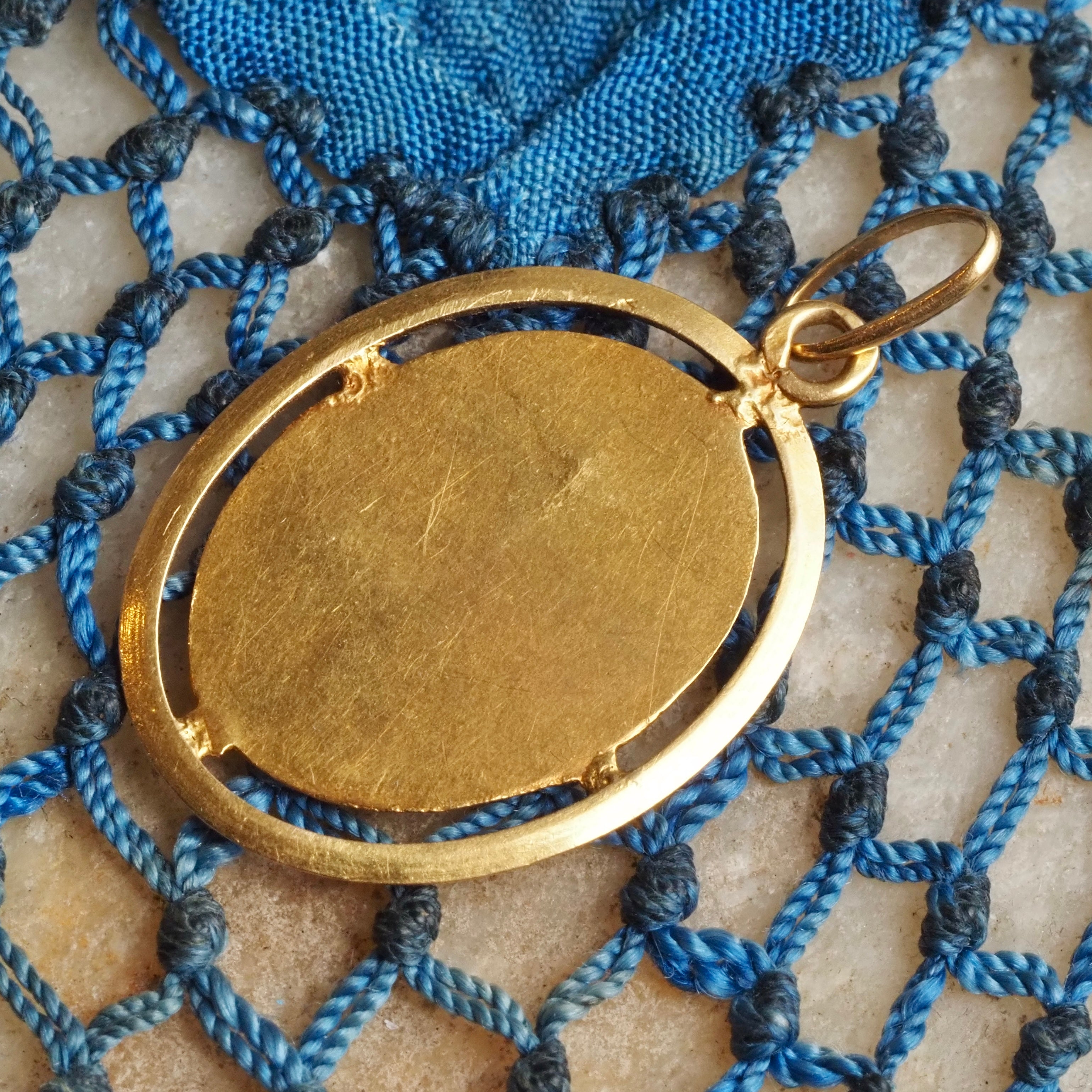 Antique Portuguese 19k Gold and Enamel Mary Pendant