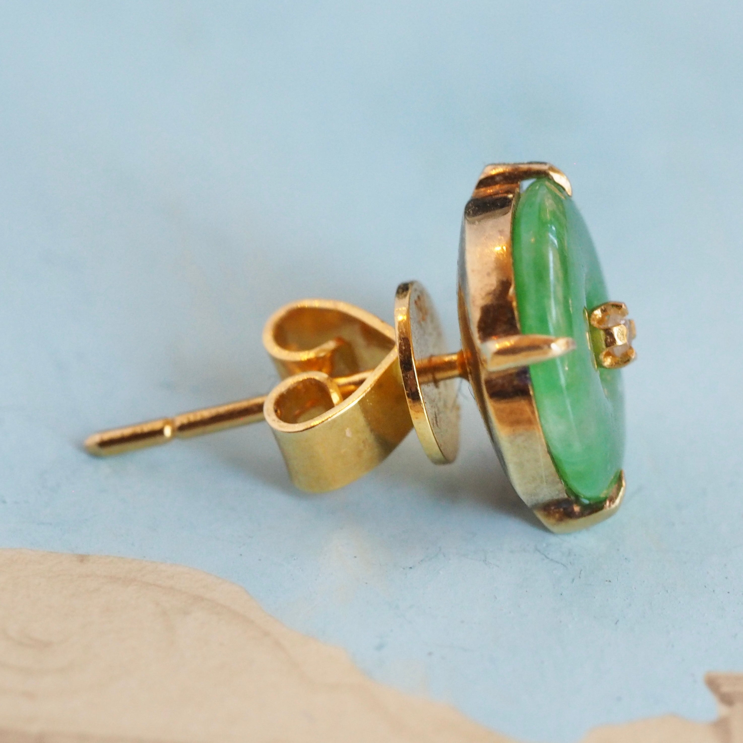 Vintage 18k Gold Jade and Diamond Earrings