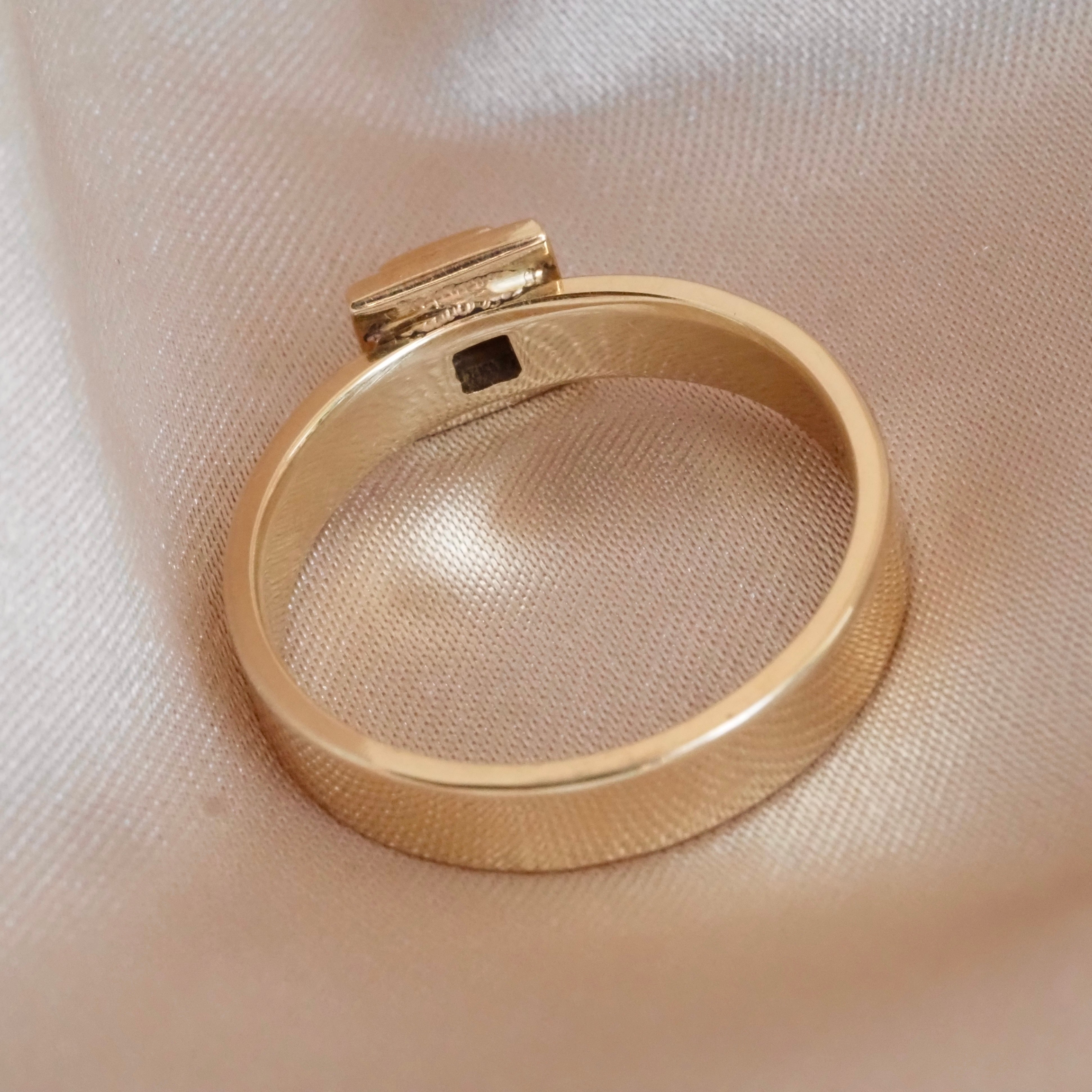 Vintage Square Bezel Set Peruzzi Diamond 14k Gold Solitaire Engagement Ring