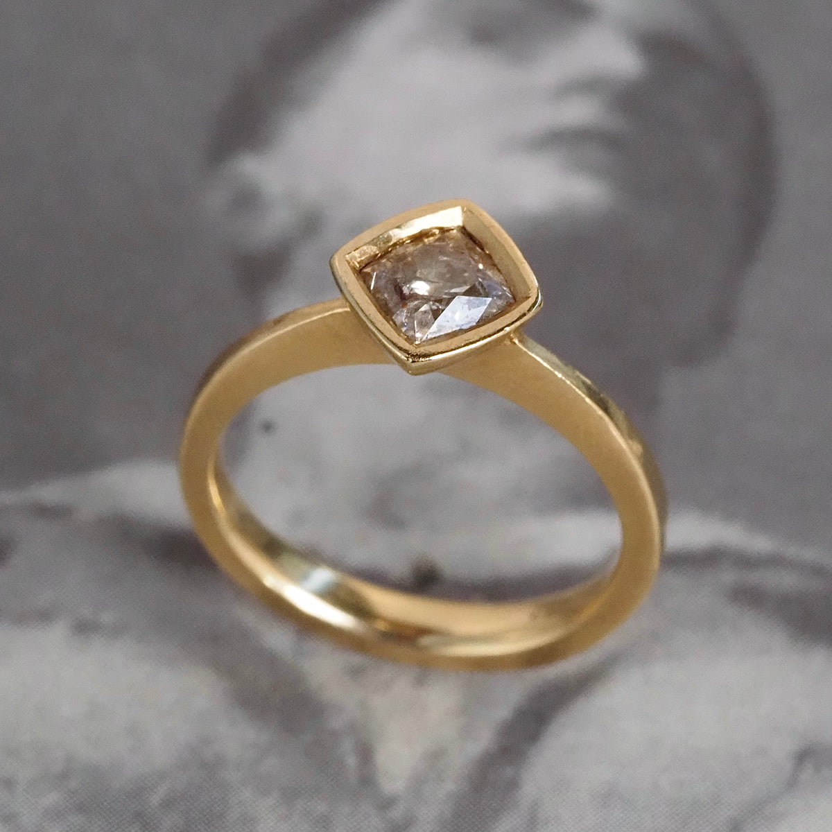 Light Brown Peruzzi Cut Diamond 18k Gold Engagement Ring
