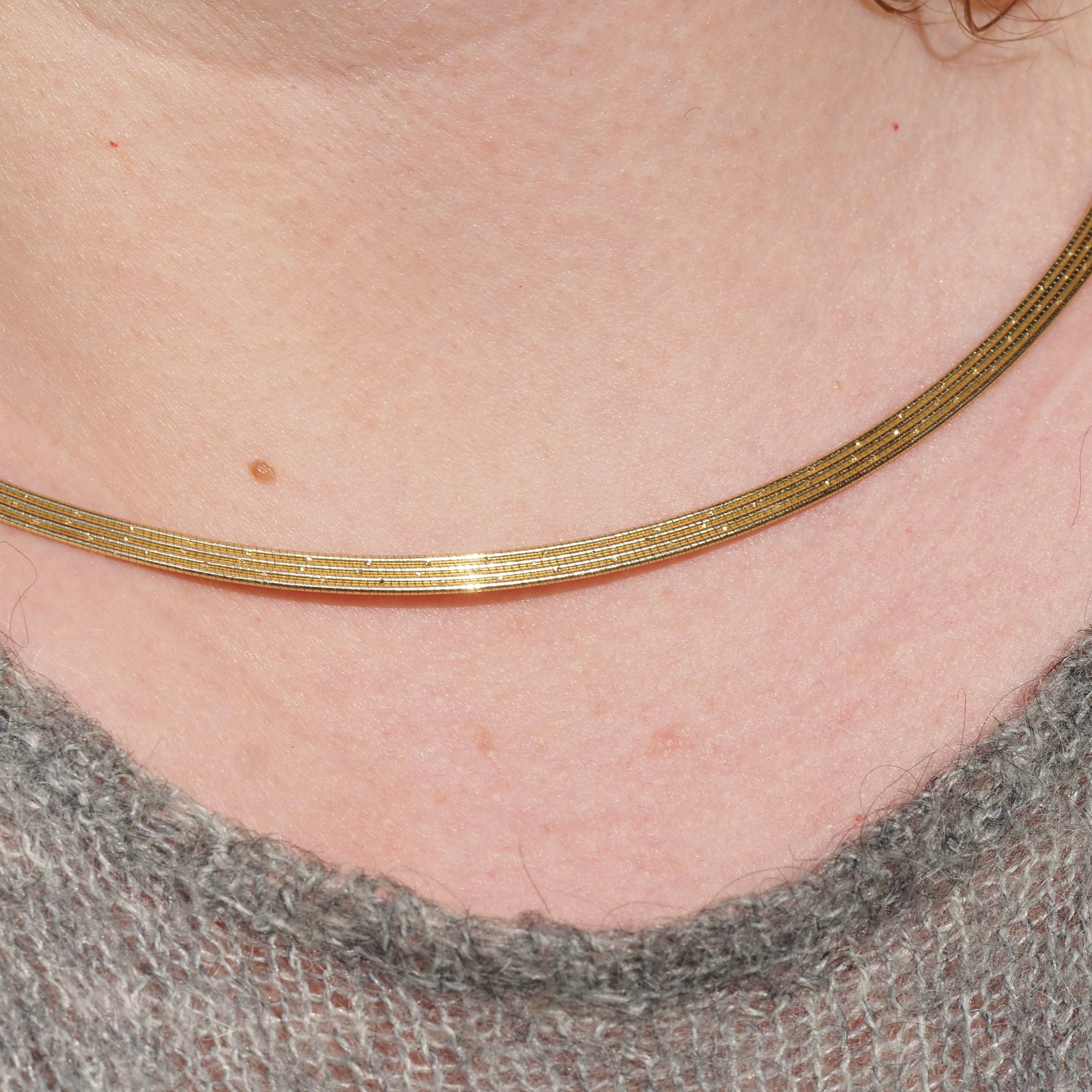 Vintage Italian Quadruple Snake Chain Collar 14k Gold Necklace