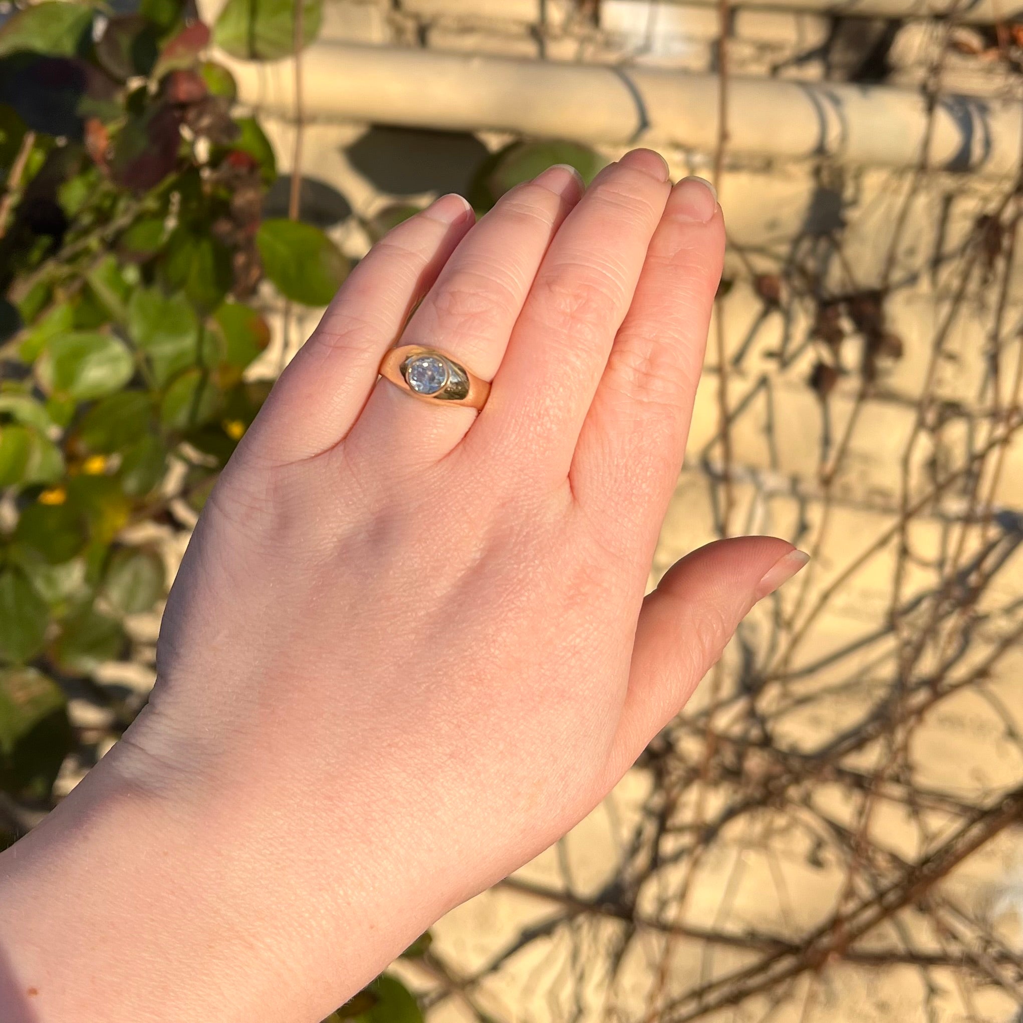 Vintage Old Mine Cut Diamond 14k Gold Dome Ring