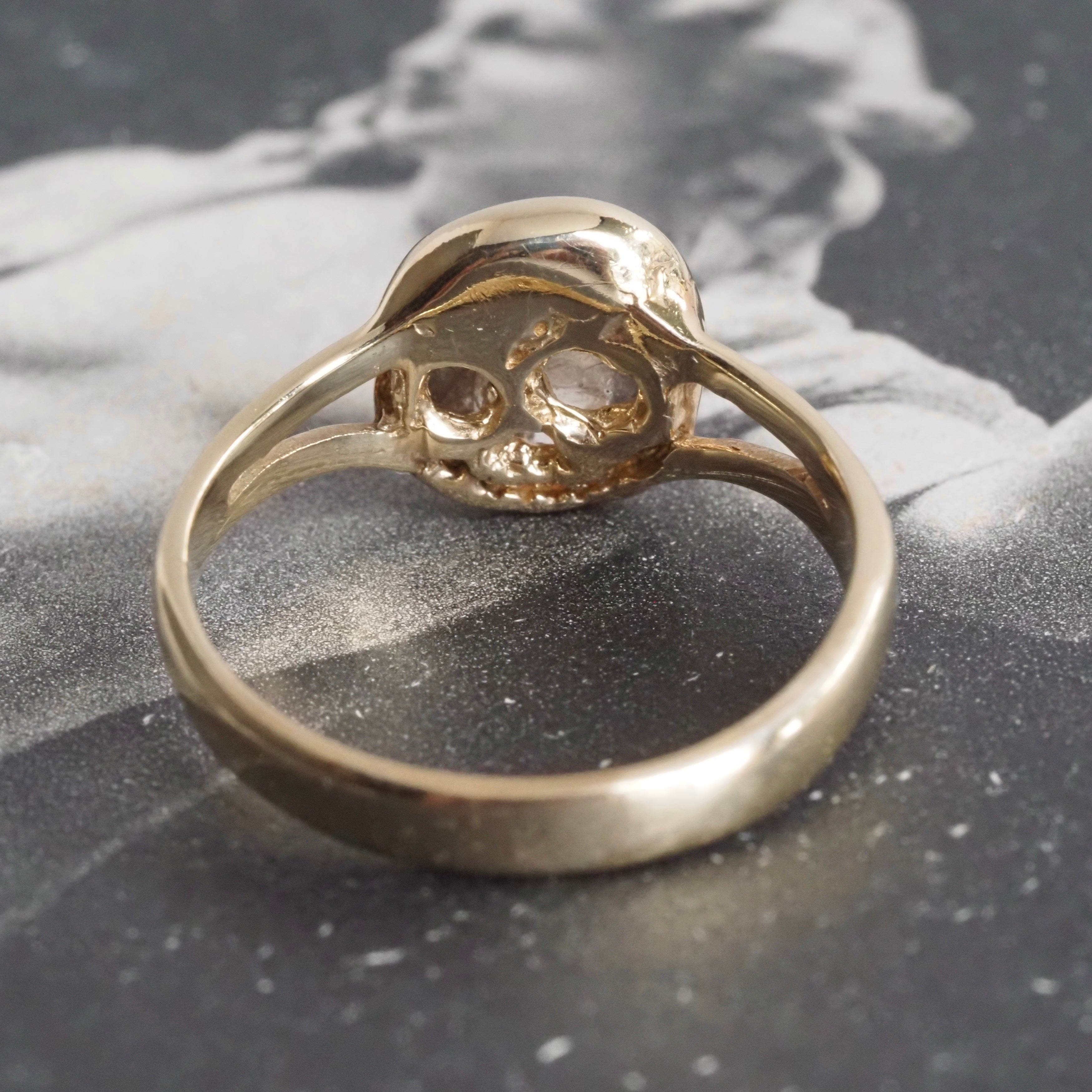 Rose Cut Diamond "Till Death" Skull 14k Gold Engagement Ring