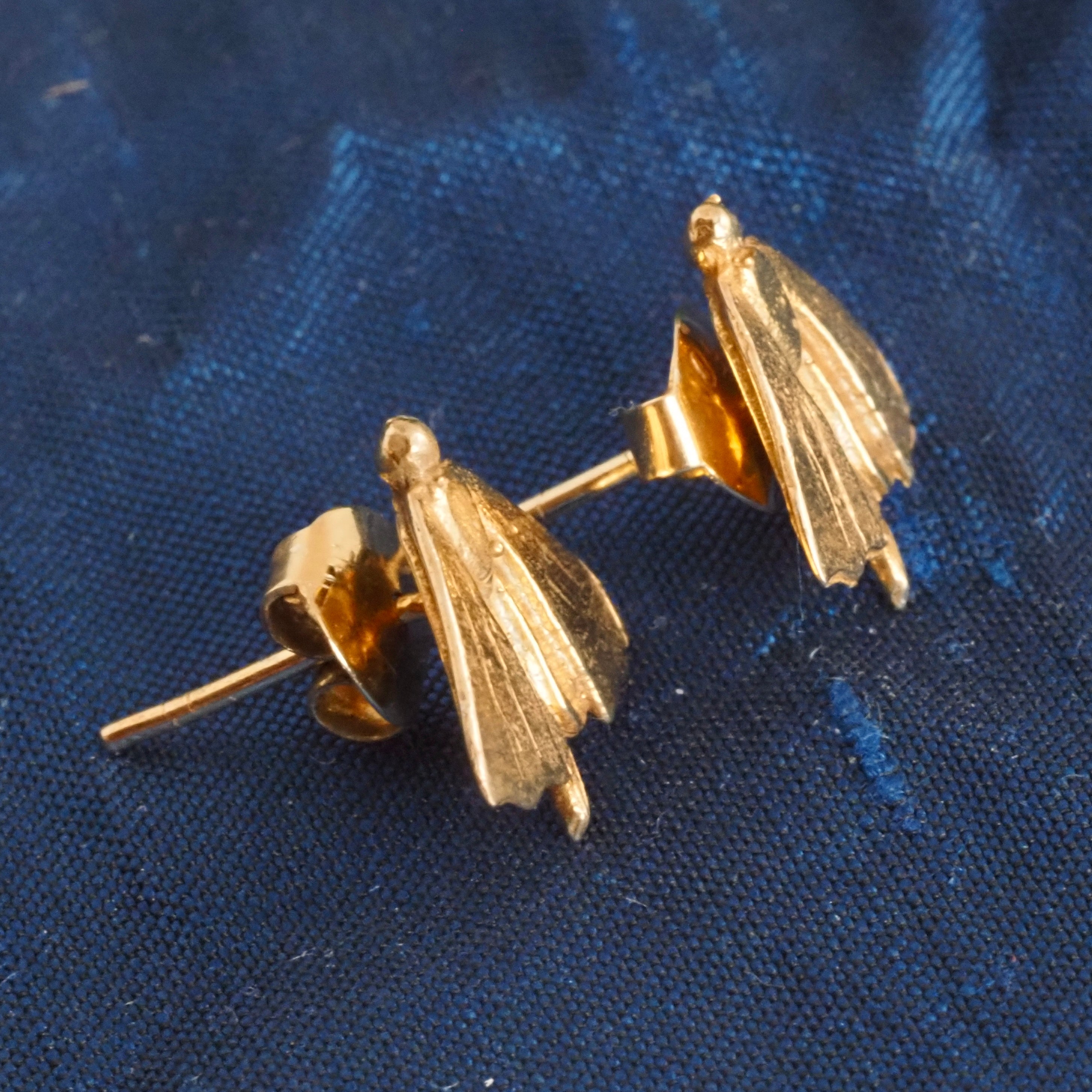 Vintage Moth 18k Gold Post Earrings