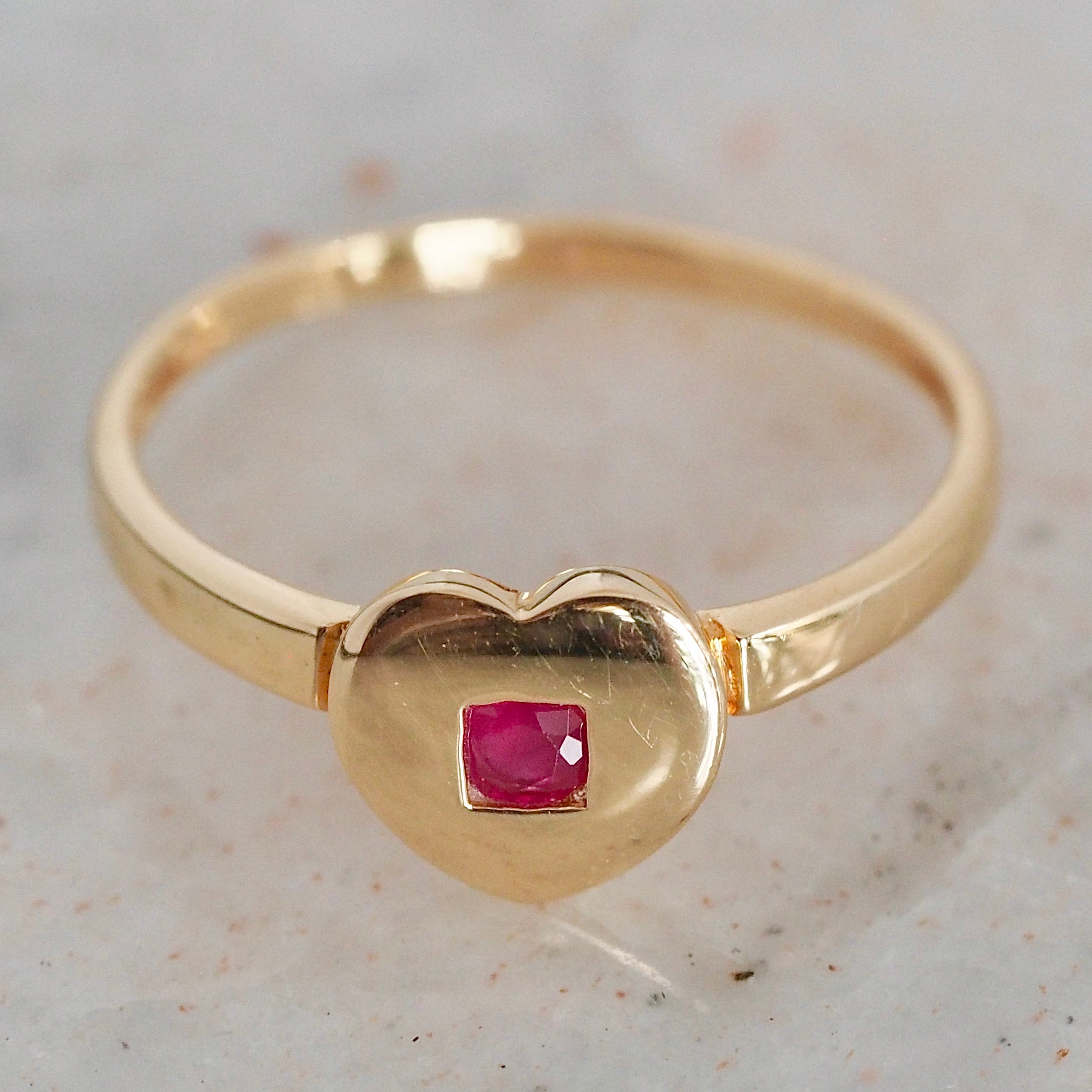 Vintage French 18k Gold Natural Ruby Heart Ring