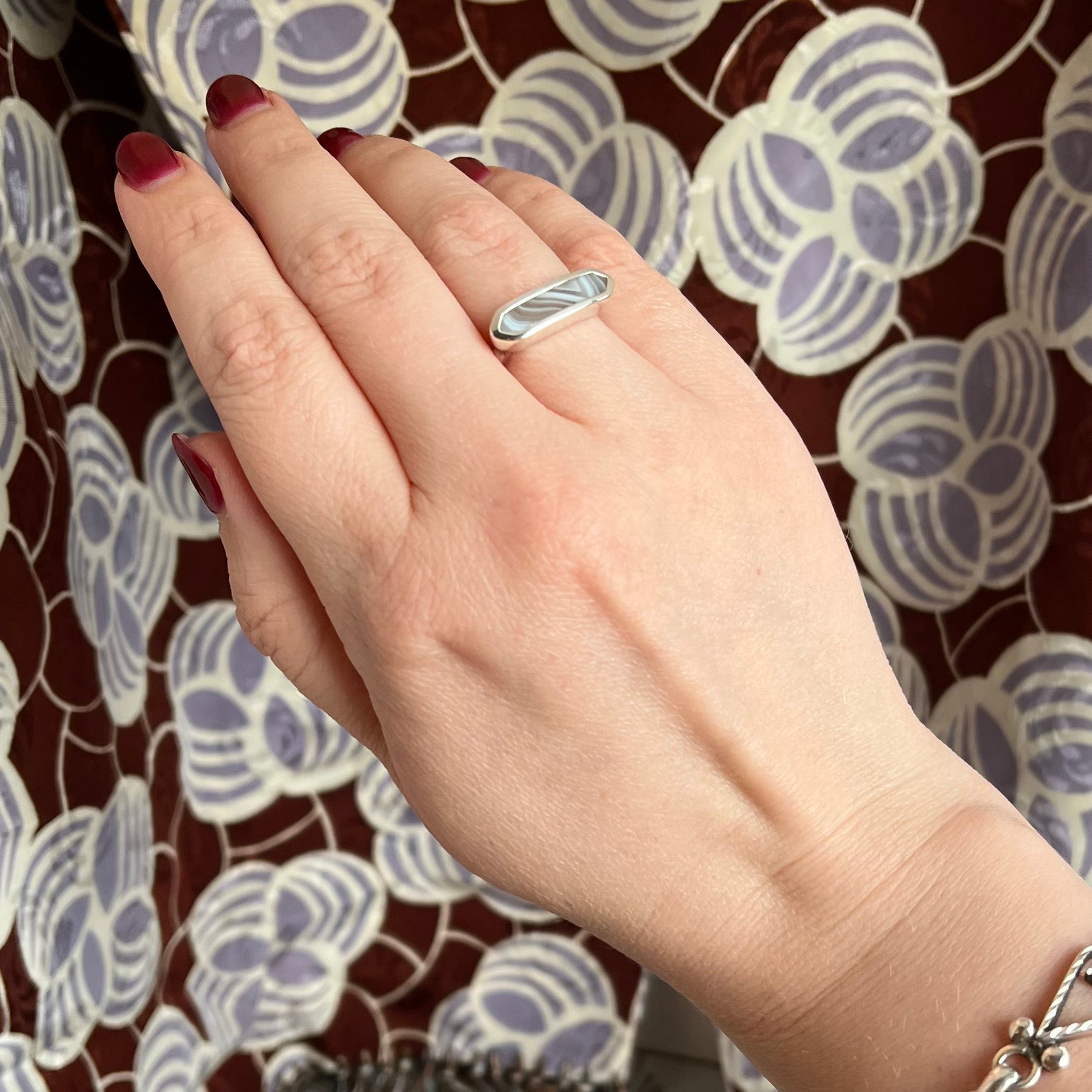 Foggy Banded Agate Sterling Silver Ring