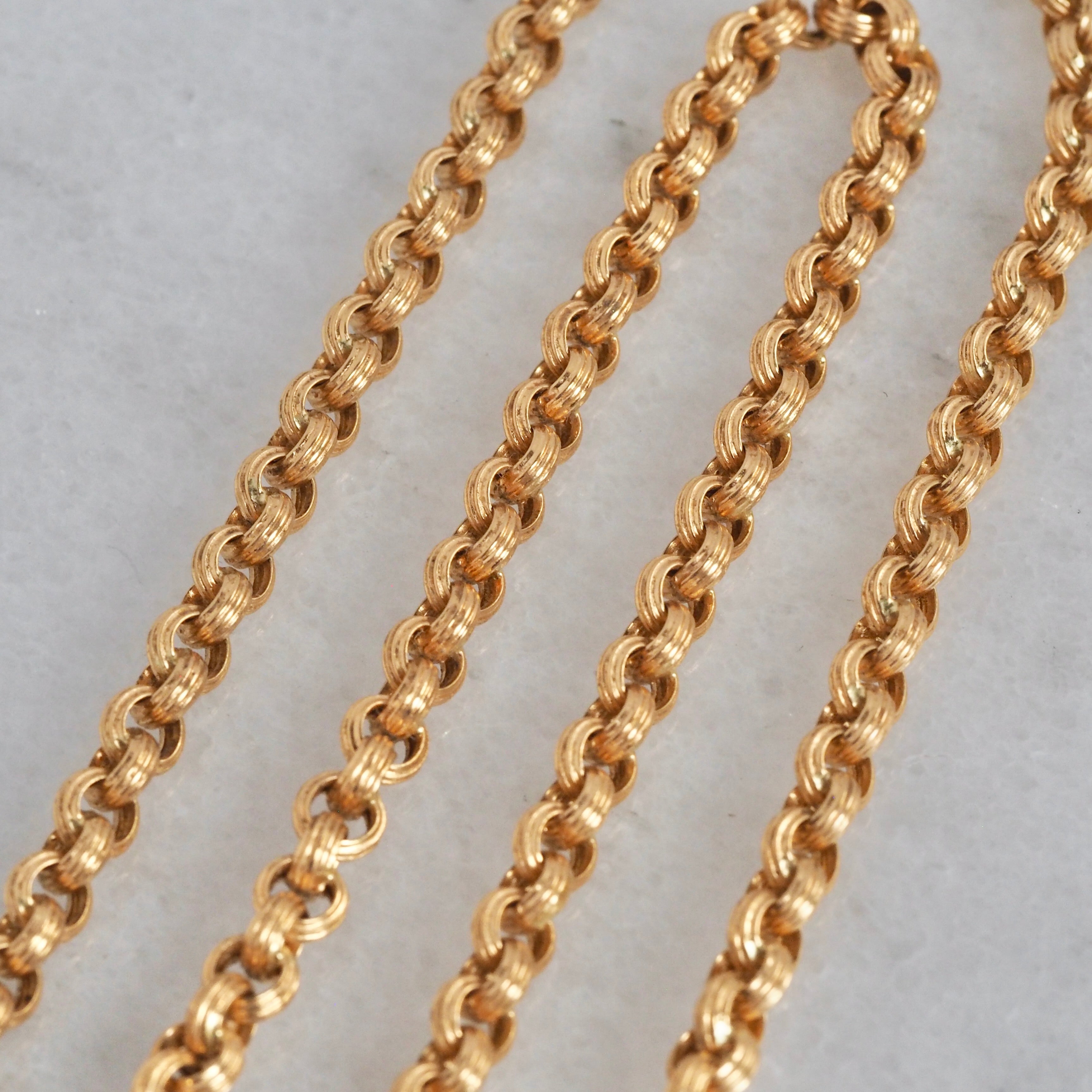 Vintage Portuguese 19k Gold 19" Ridged Rolo Link Chain Necklace