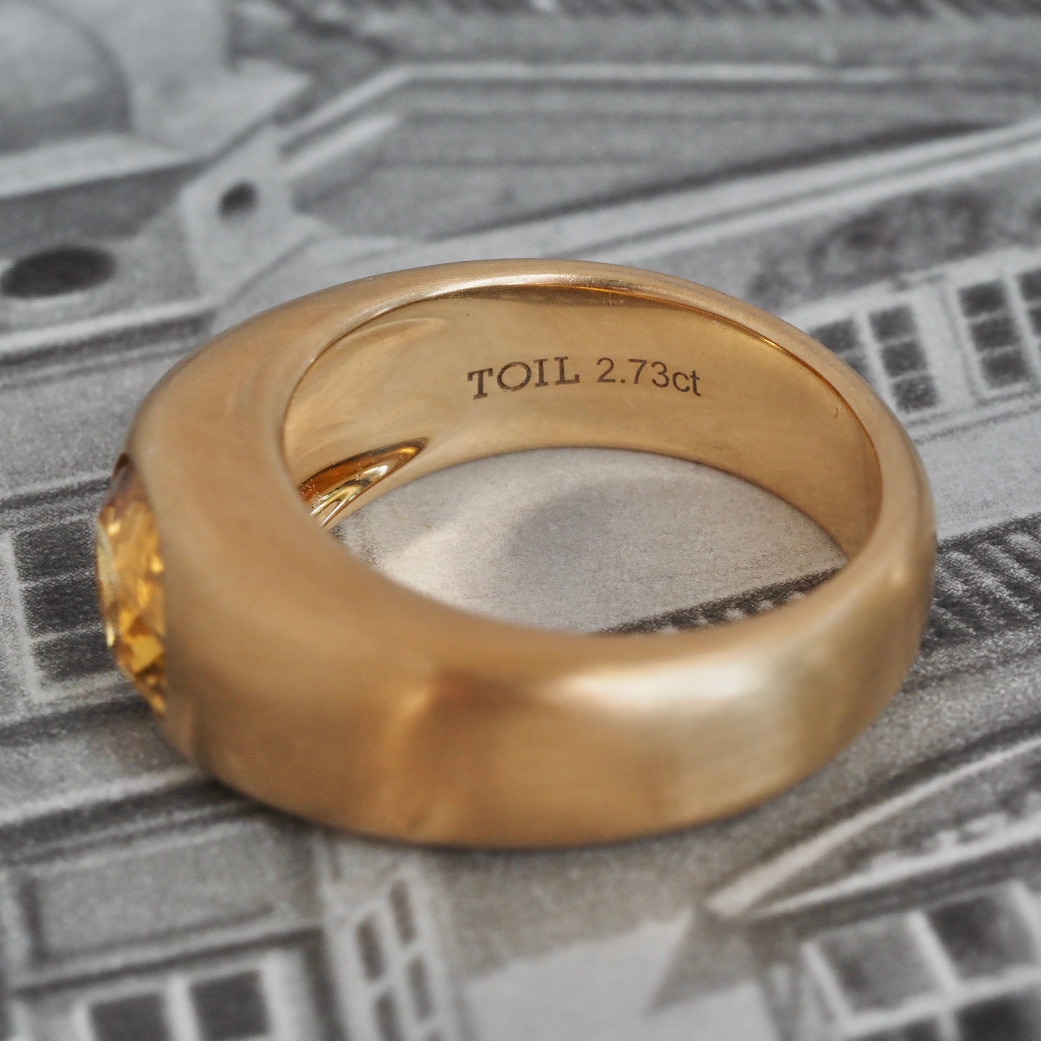 Natural Yellow Zircon Flush Set Brushed 18k Gold Dome Ring