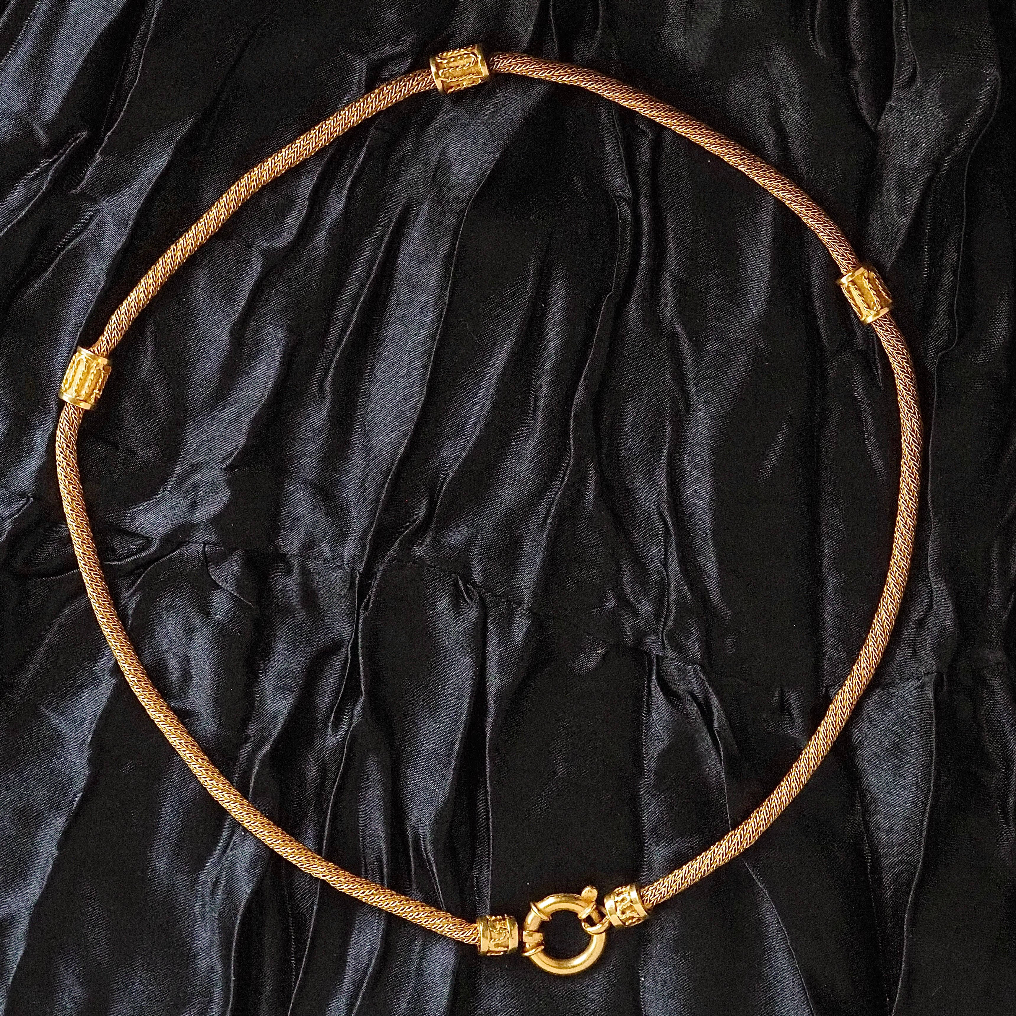 Portuguese 19k Gold Woven Ornate Beaded Vintage Station Necklace