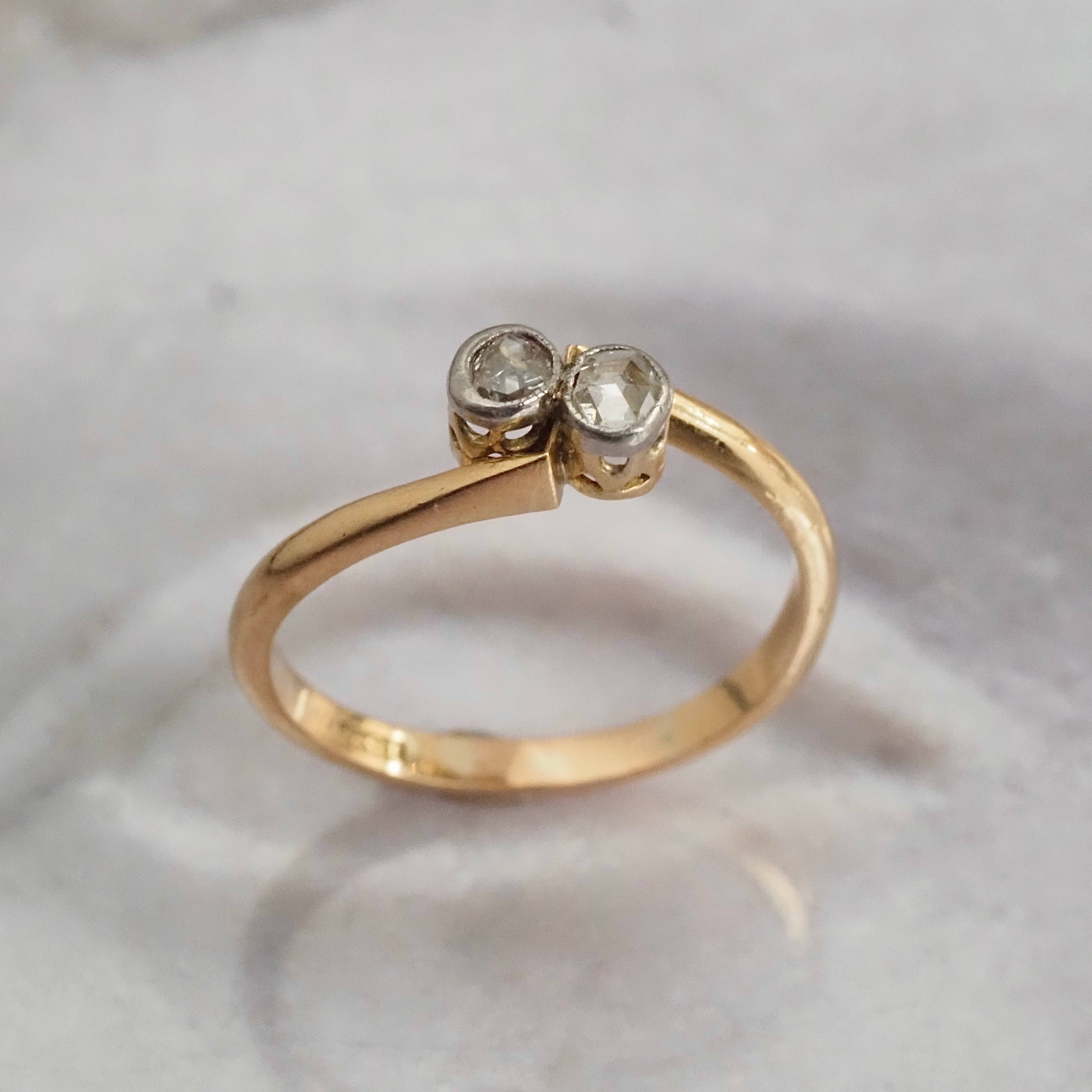 Antique Moi et Toi Rose Cut Diamond 18k Gold & Platinum Ring