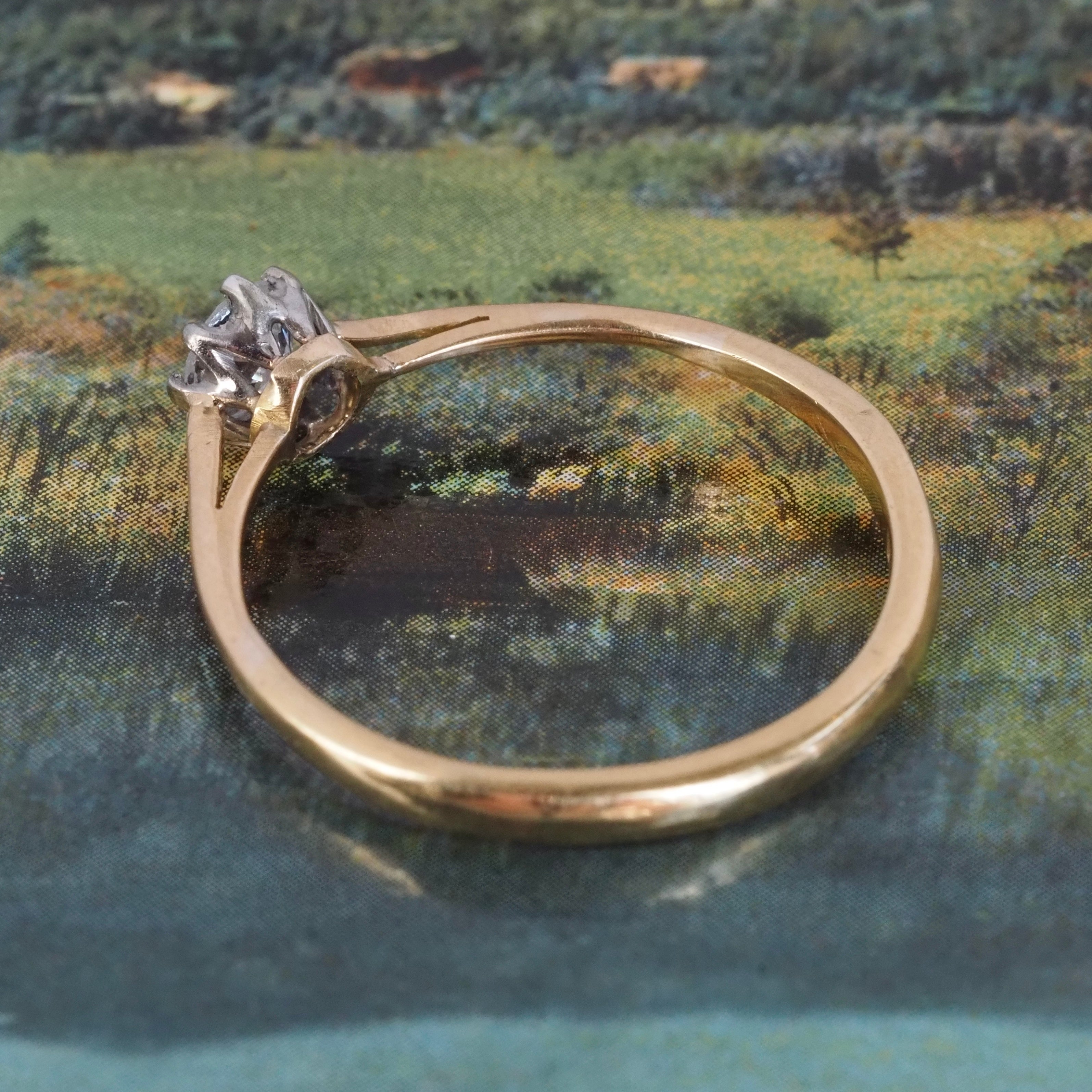 Antique English 18k Gold Platinum Round Brilliant Cut Diamond Solitaire Ring