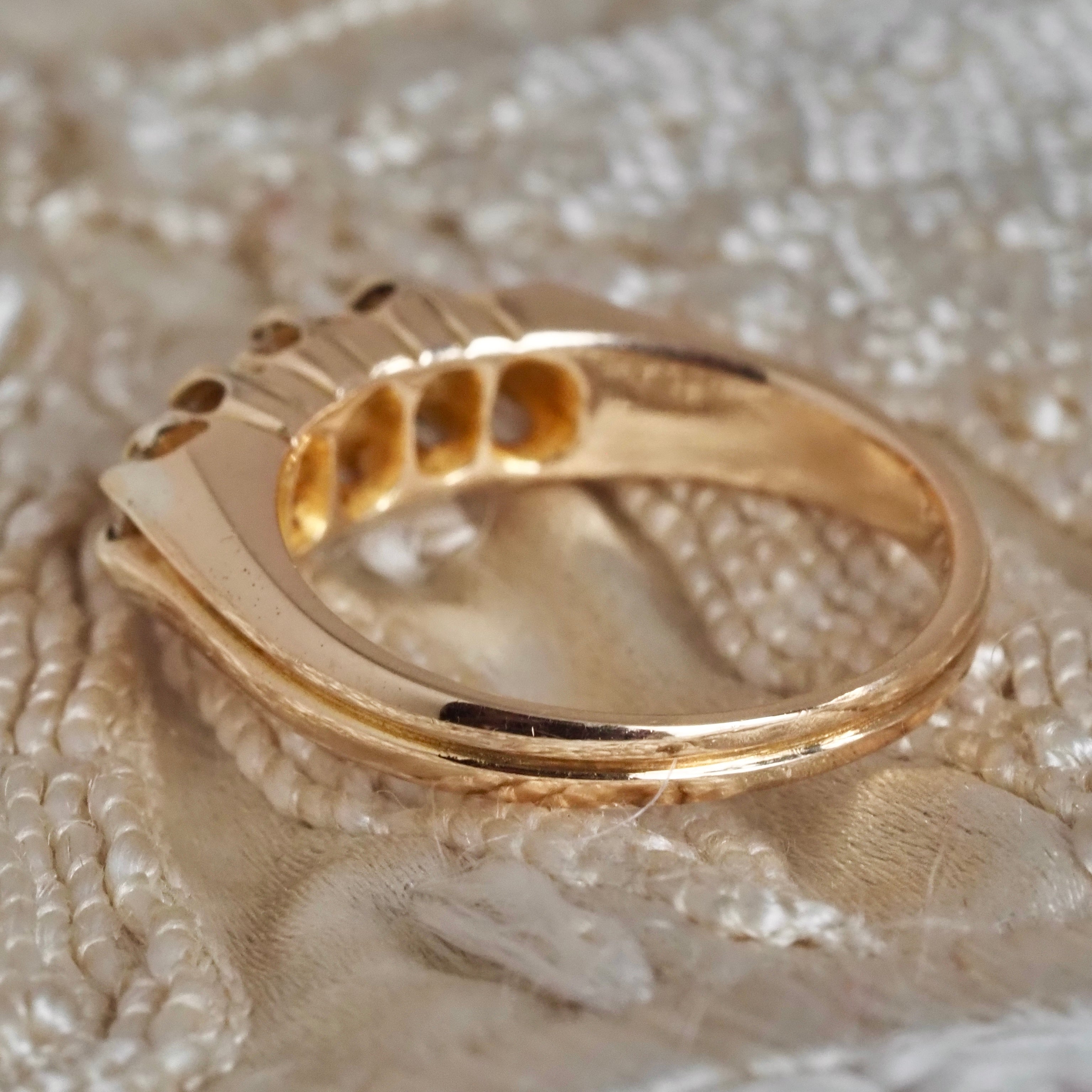 Antique c. 1890s Five Stone Cushion Old Mine Cut Diamond 14k Gold Engagement Ring