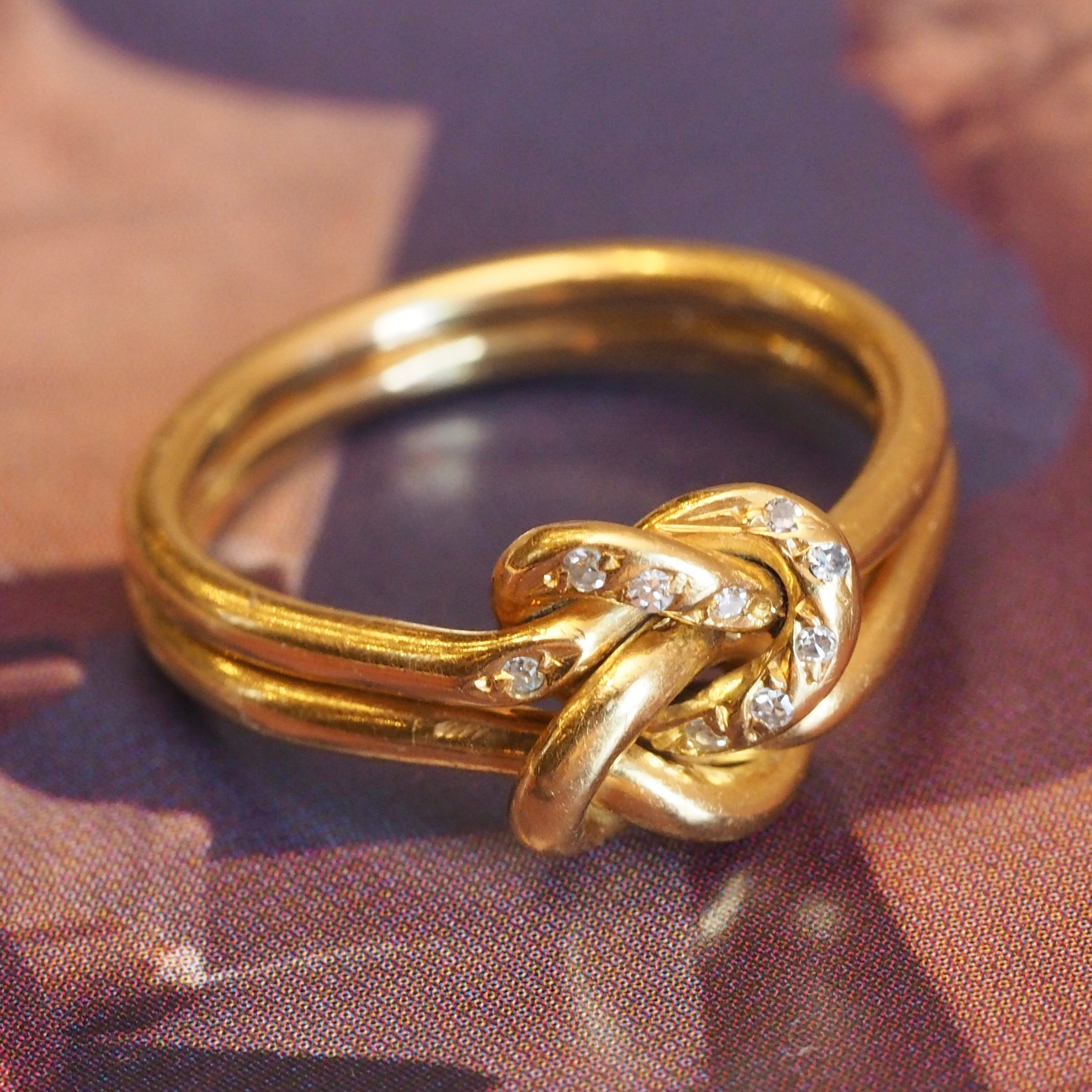 Vintage Portuguese 19k Gold Diamond Double Knot Ring