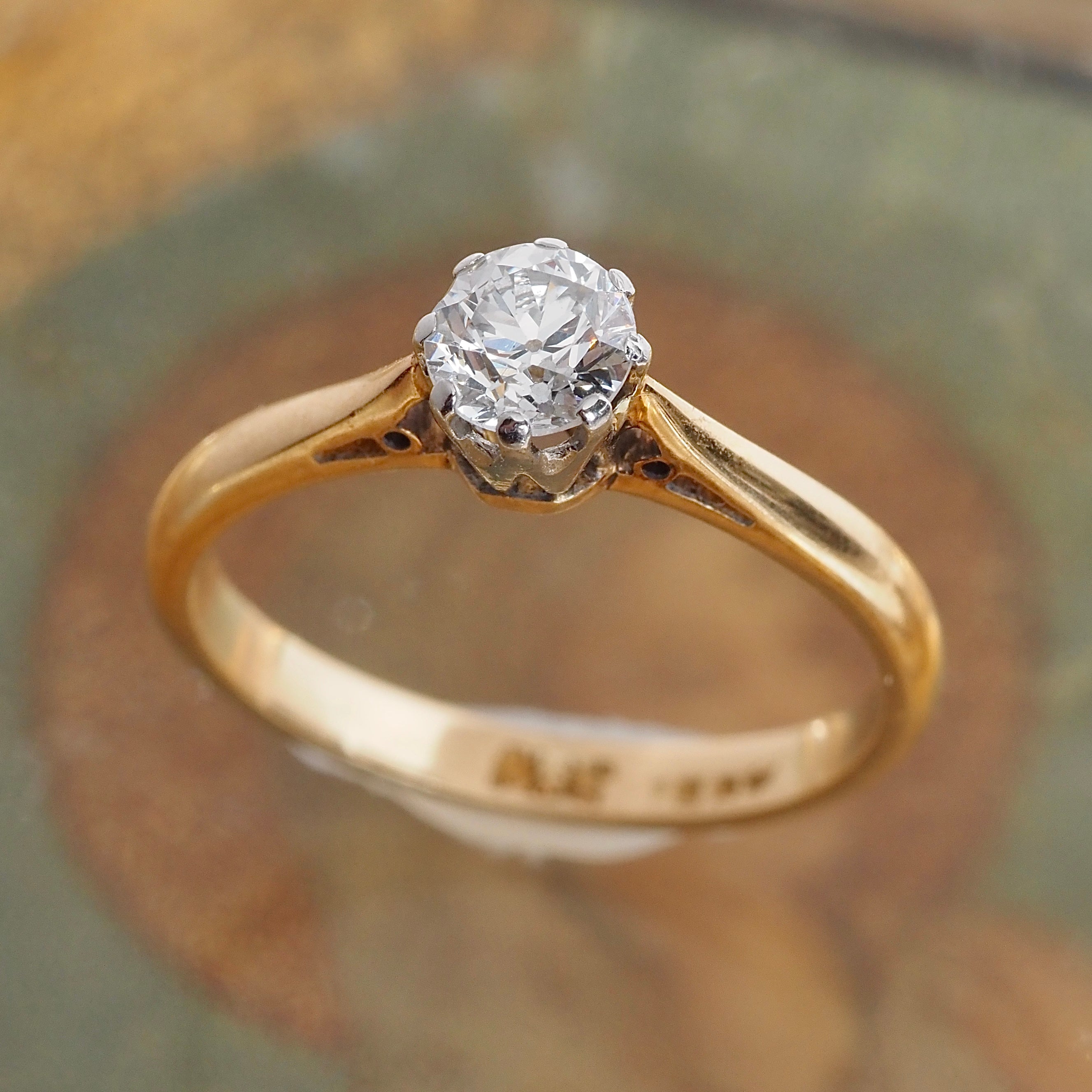 Antique Old European Cut Diamond 18k Gold and Platinum Solitaire Engagement Ring