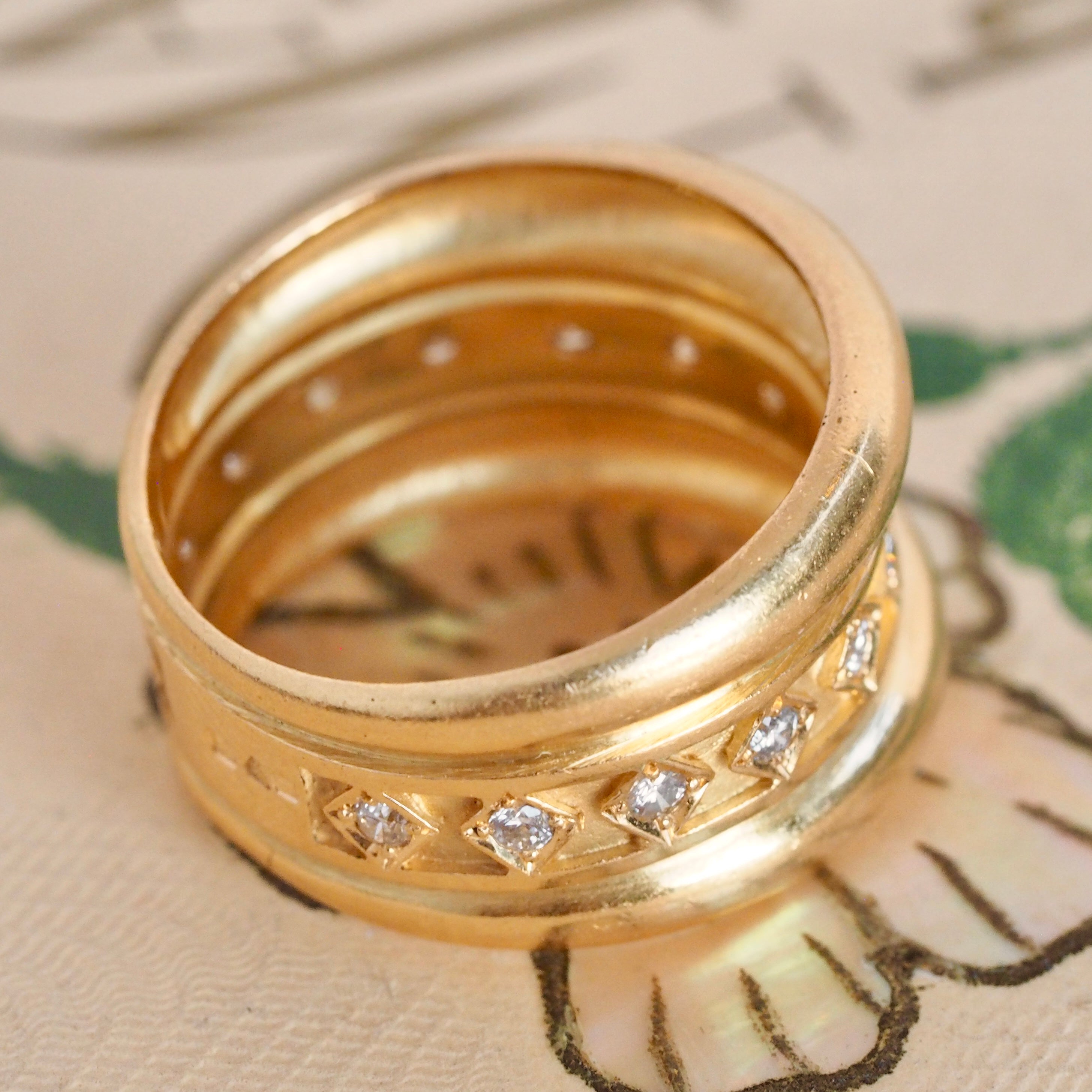 Vintage Portuguese 19k Gold Wide Diamond Band