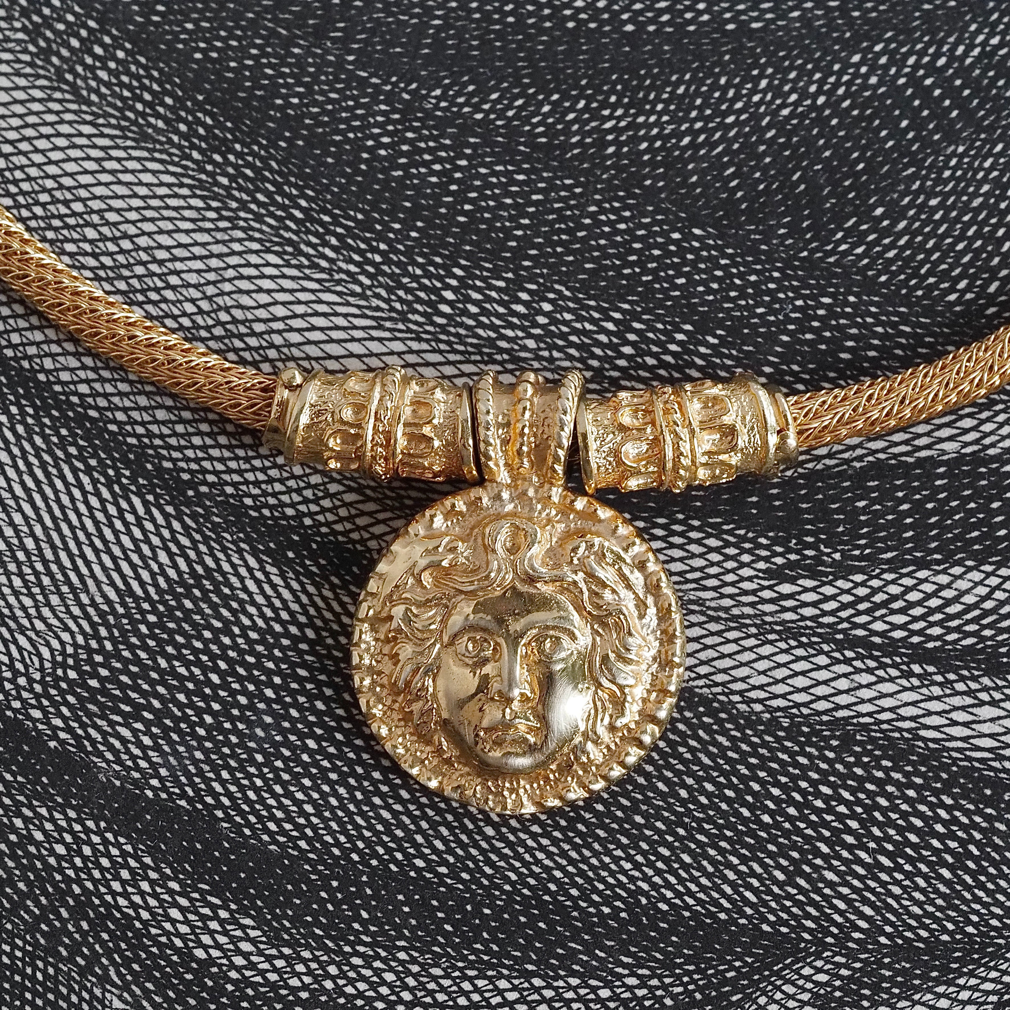 Vintage Italian Medusa 14k Gold Ancient Style Necklace