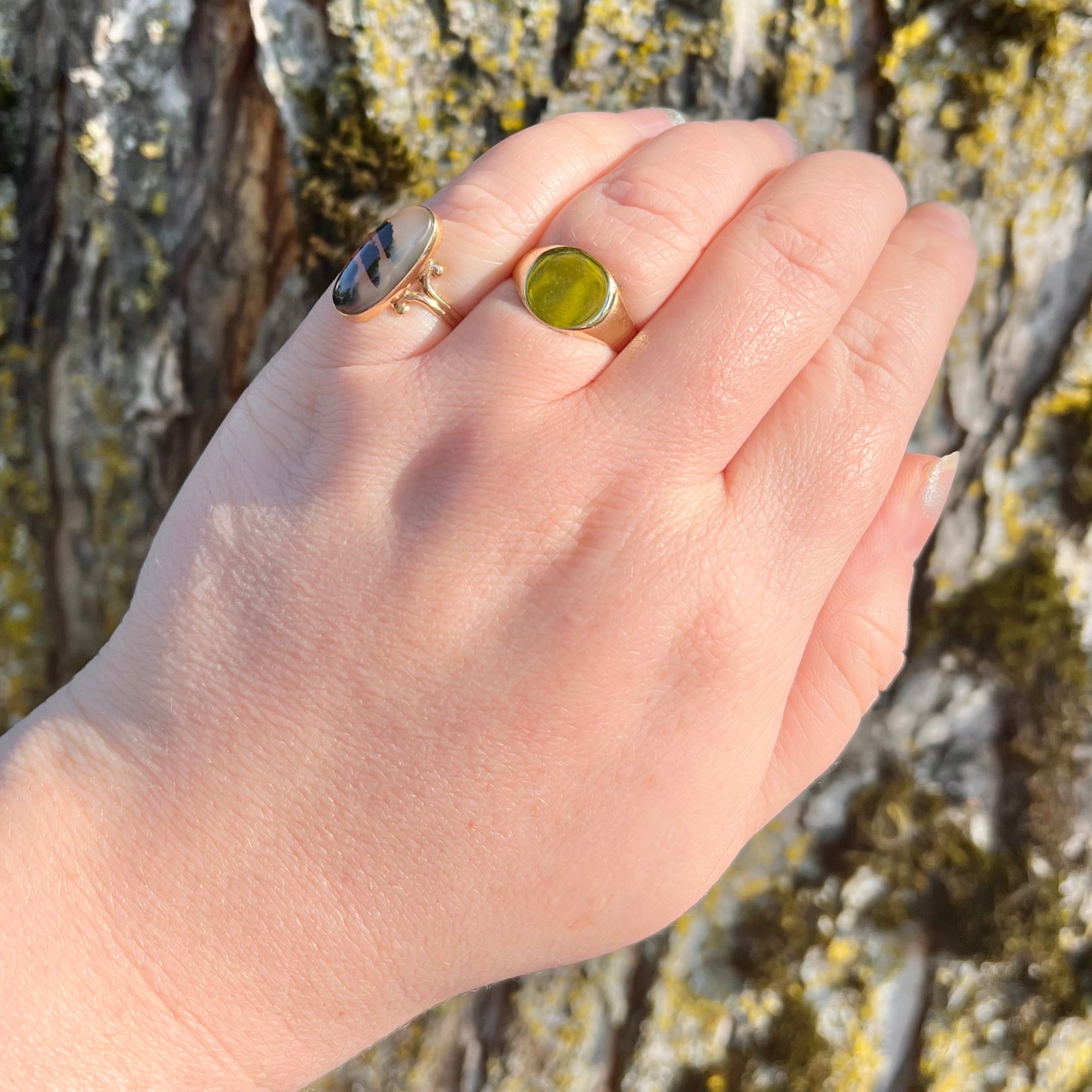 Antique 10k Gold Picture Agate Ring