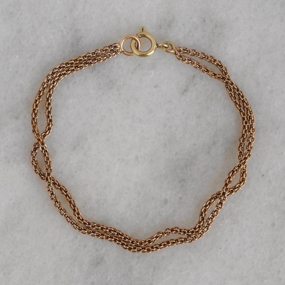 Antique 14k Gold Double Strand Mesh Chain Bracelet