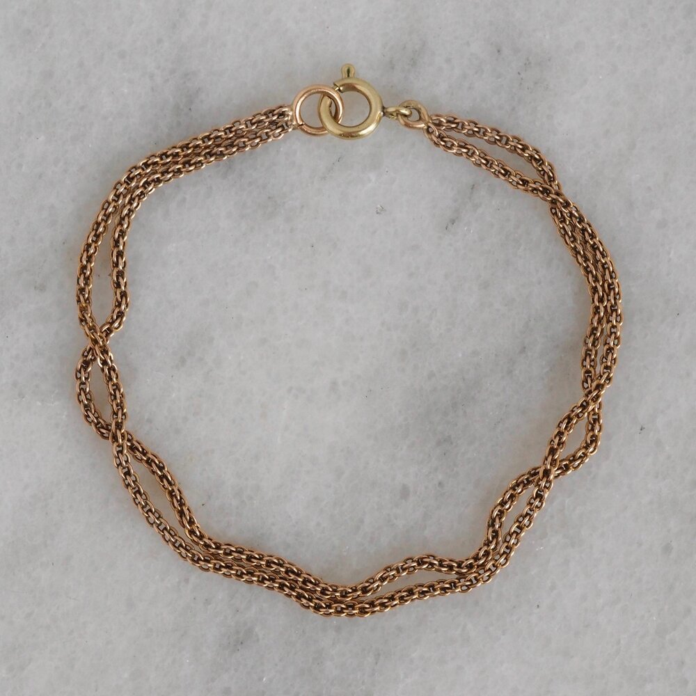 Antique 14k Gold Double Strand Mesh Chain Bracelet