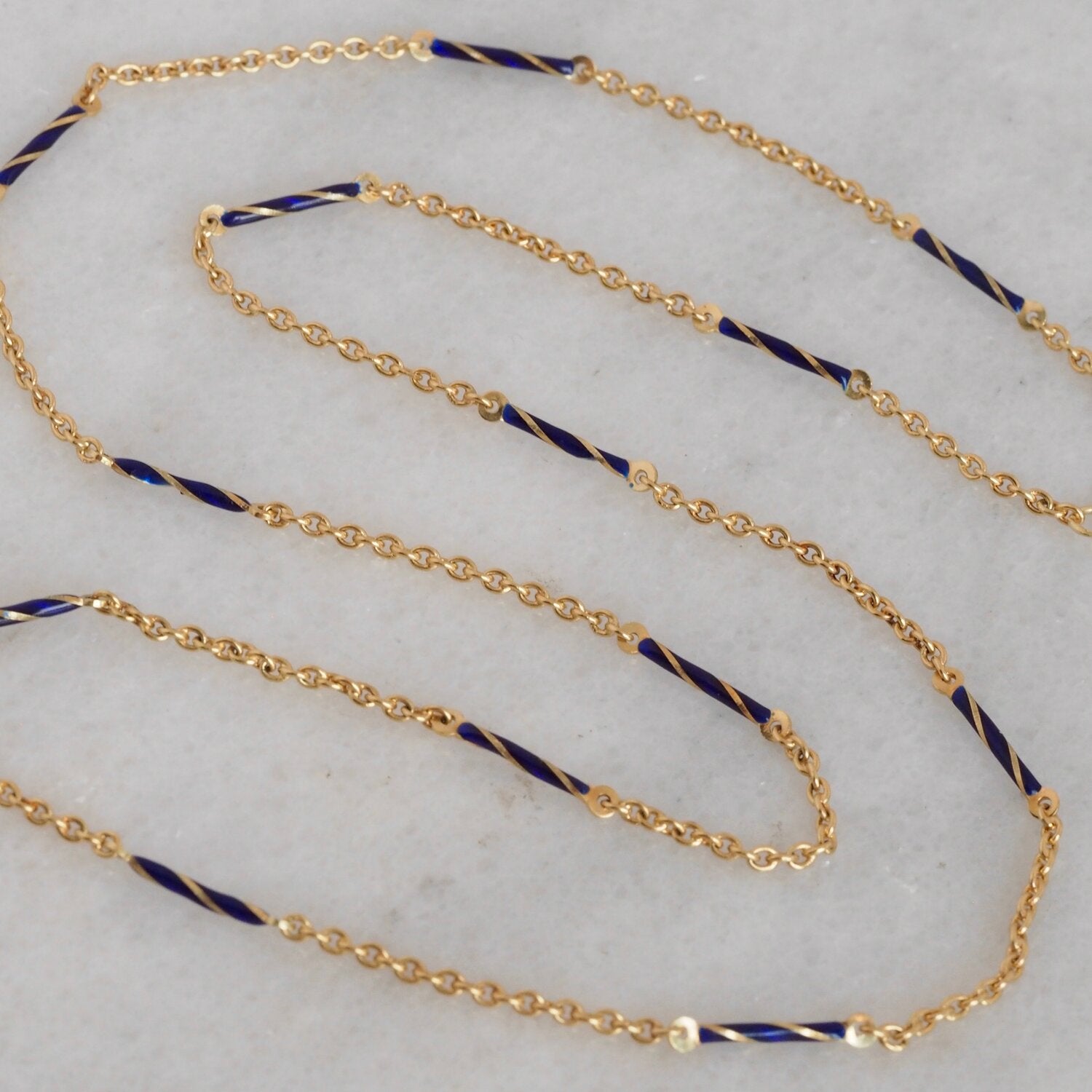 Antique 14k Gold Enamel Station Link Chain Necklace