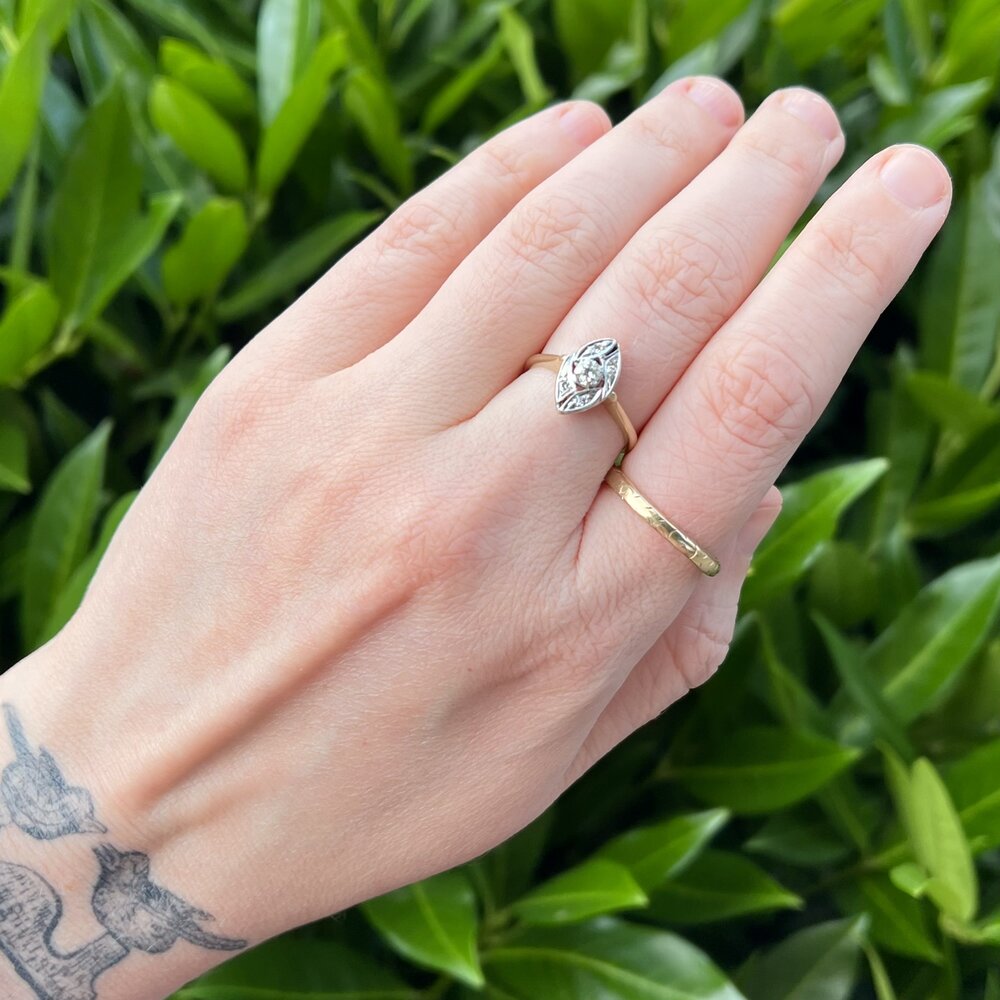 Antique Art Deco 14k Gold Diamond Navette Ring