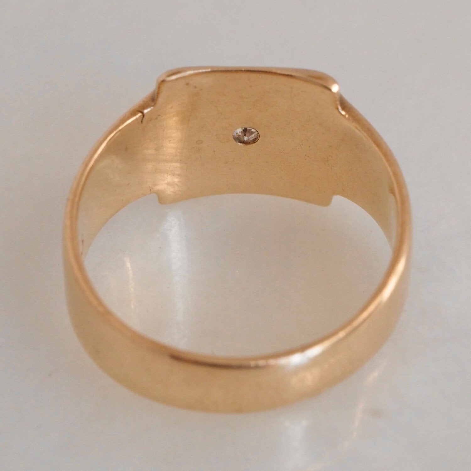 Antique English 9k Gold Square Flush Set Diamond Starburst Ring