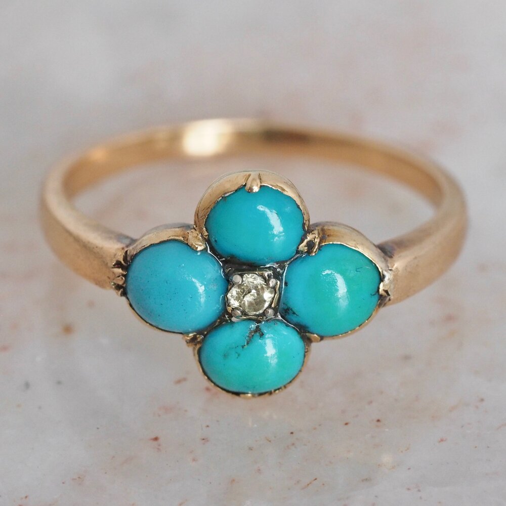 Vintage Cabochon Turquoise Flower Ring